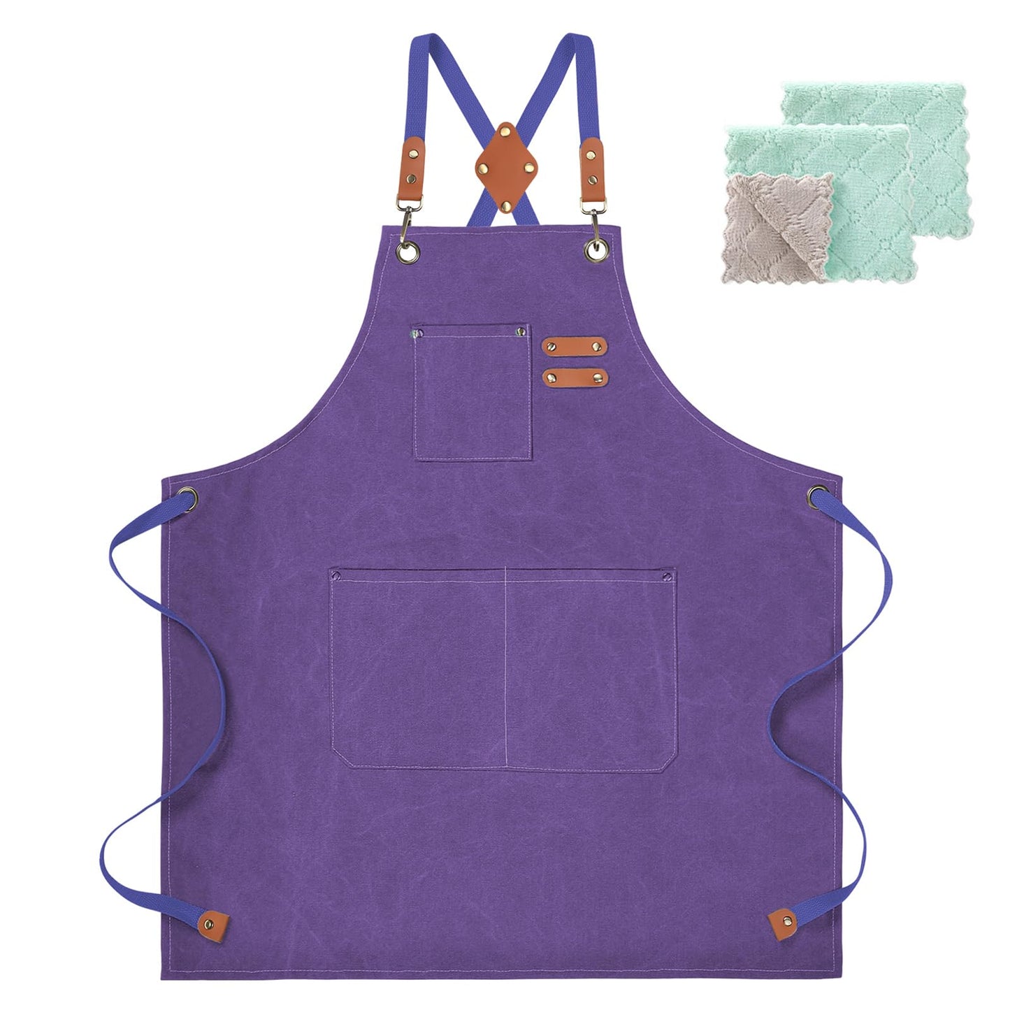 Chef Apron, Cotton Canvas Gardening Apron with Large Pockets for Men and Women,Kitchen Cooking Baking Bib Heavy Duty Adjustable Garden Apron