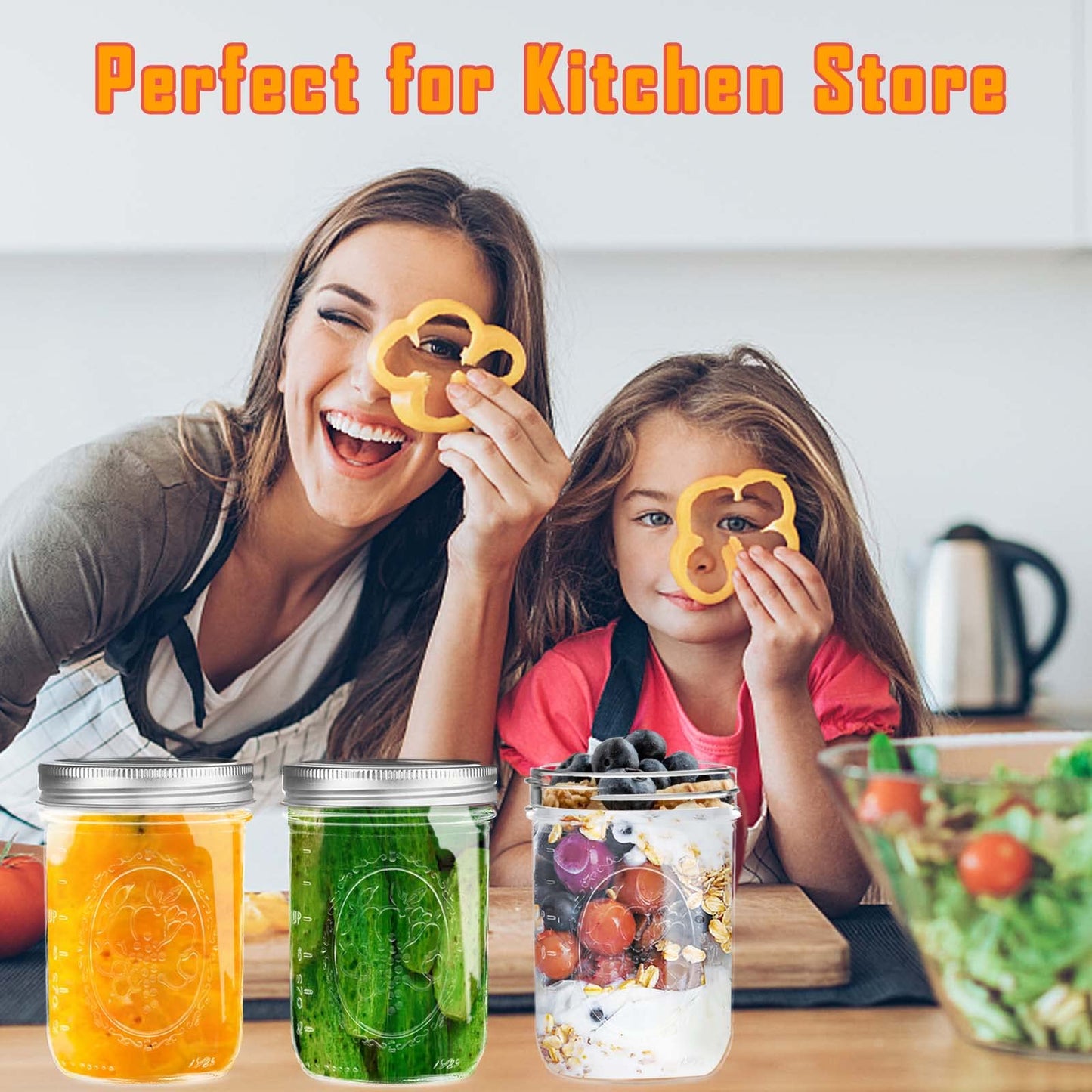 Wide Mouth Mason Jars 16 oz with Lids [6 Pack], Canning Jars with Metal Airtight Lids and Bands, 16 oz Glass Jars for Fermenting, Pickling, Freezing, Preserving, Meal Prep, Jar Décor