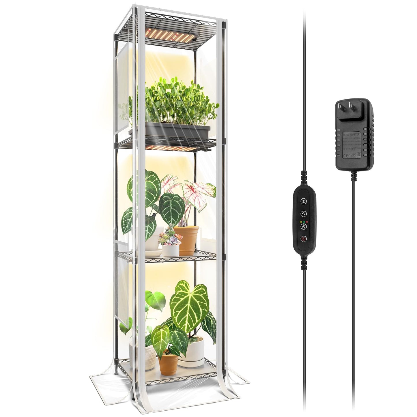 Barrina CX83 Plant Shelf with Grow Light, 5-Tier, Plant Stand with 10W Ultra-Thin Grow Light Panels for Hydroponics, Seedlings, Succulents, Flowers, Veg, 3/6/12h Timer, 15.7" L x 11.8" W x 59.1" H