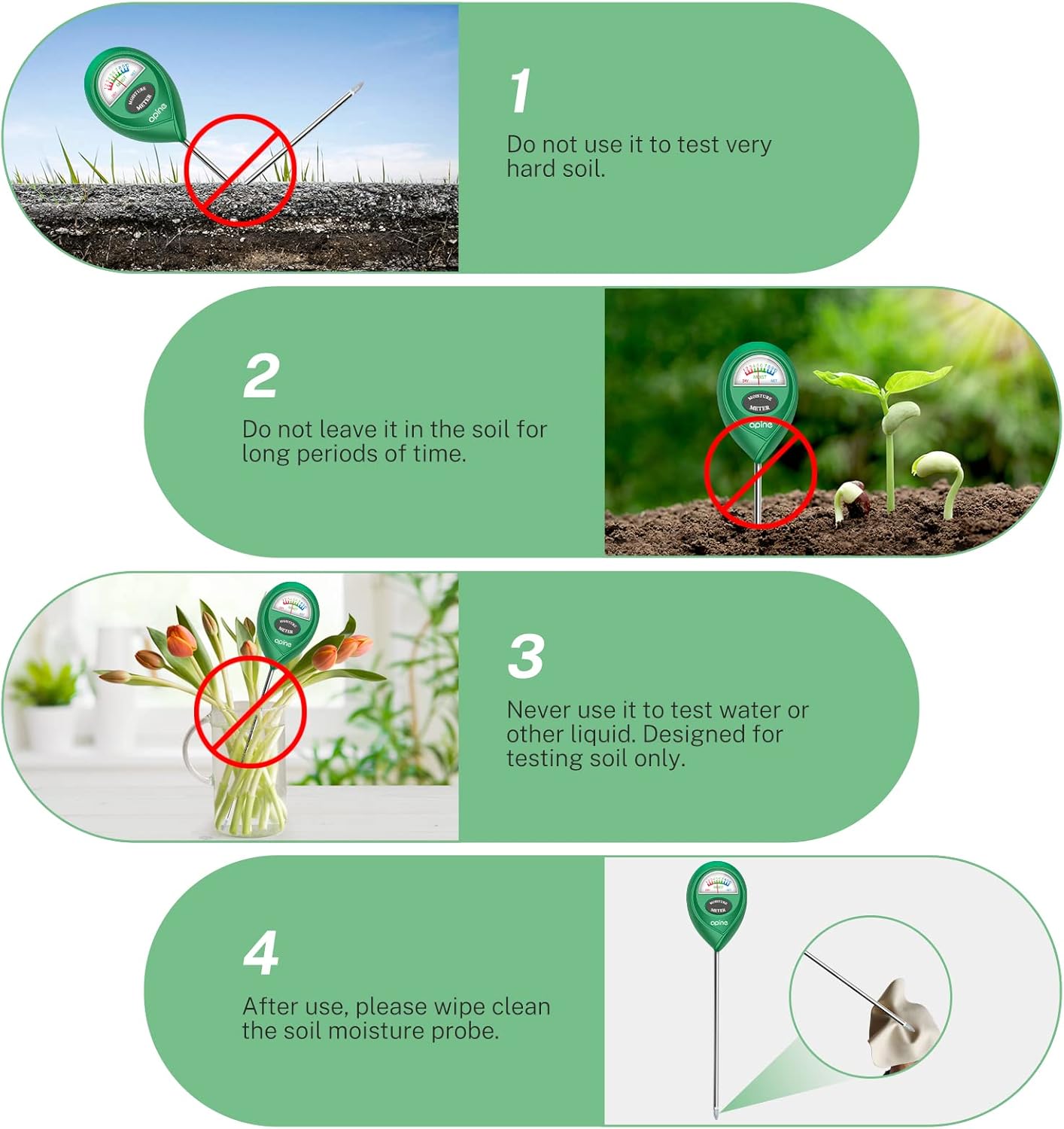 apine Soil Moisture Meter,Plants Moisture Meter,Plant Water Meter for Indoor/Outdoor Plants,Hydrometer for Plants（Green）