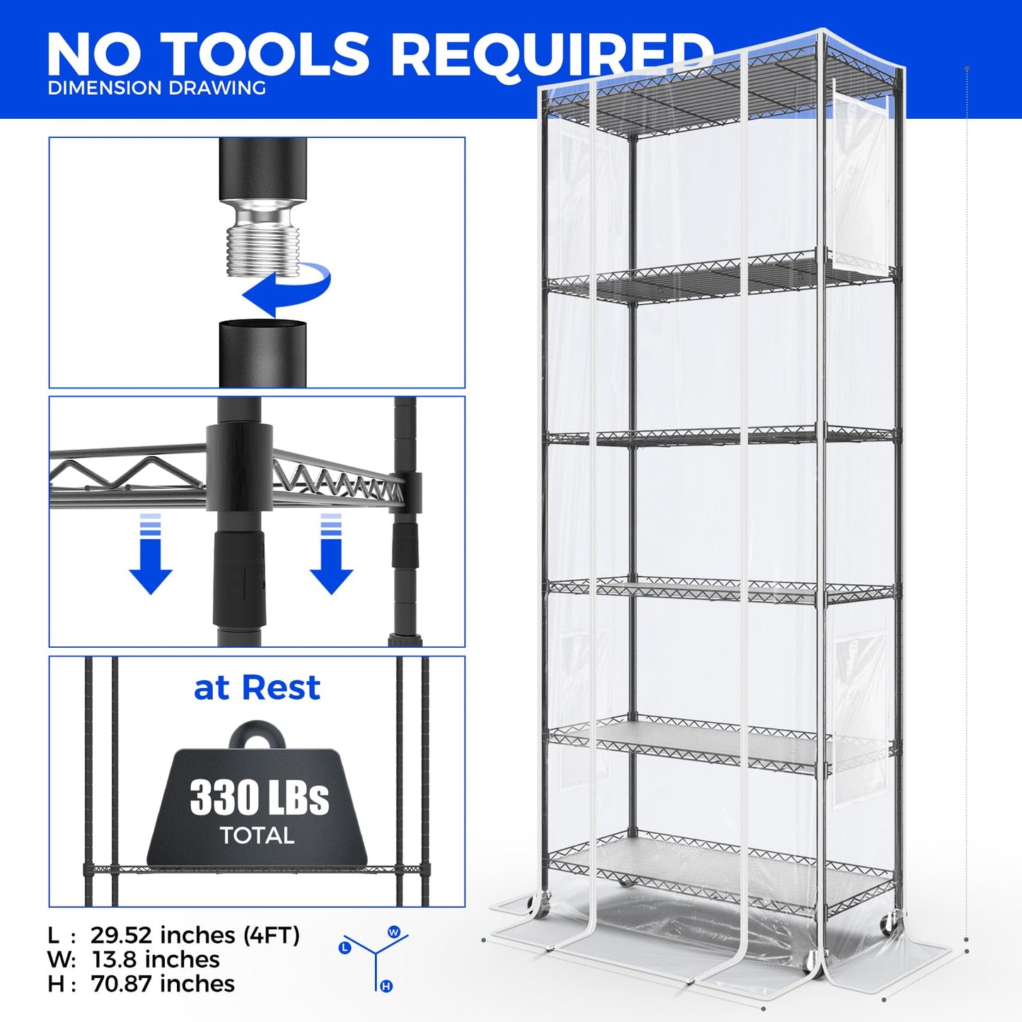 Barrina CX6 Plant Stand with Grow Lights, 3FT T8 30W(Per Light) Full Spectrum Yellow LED Plant Lights, Indoor Plant Shelf for Multiple Plants with On/Off Timer Socket, 6-Tier 35.4"x13.8"x70.9"