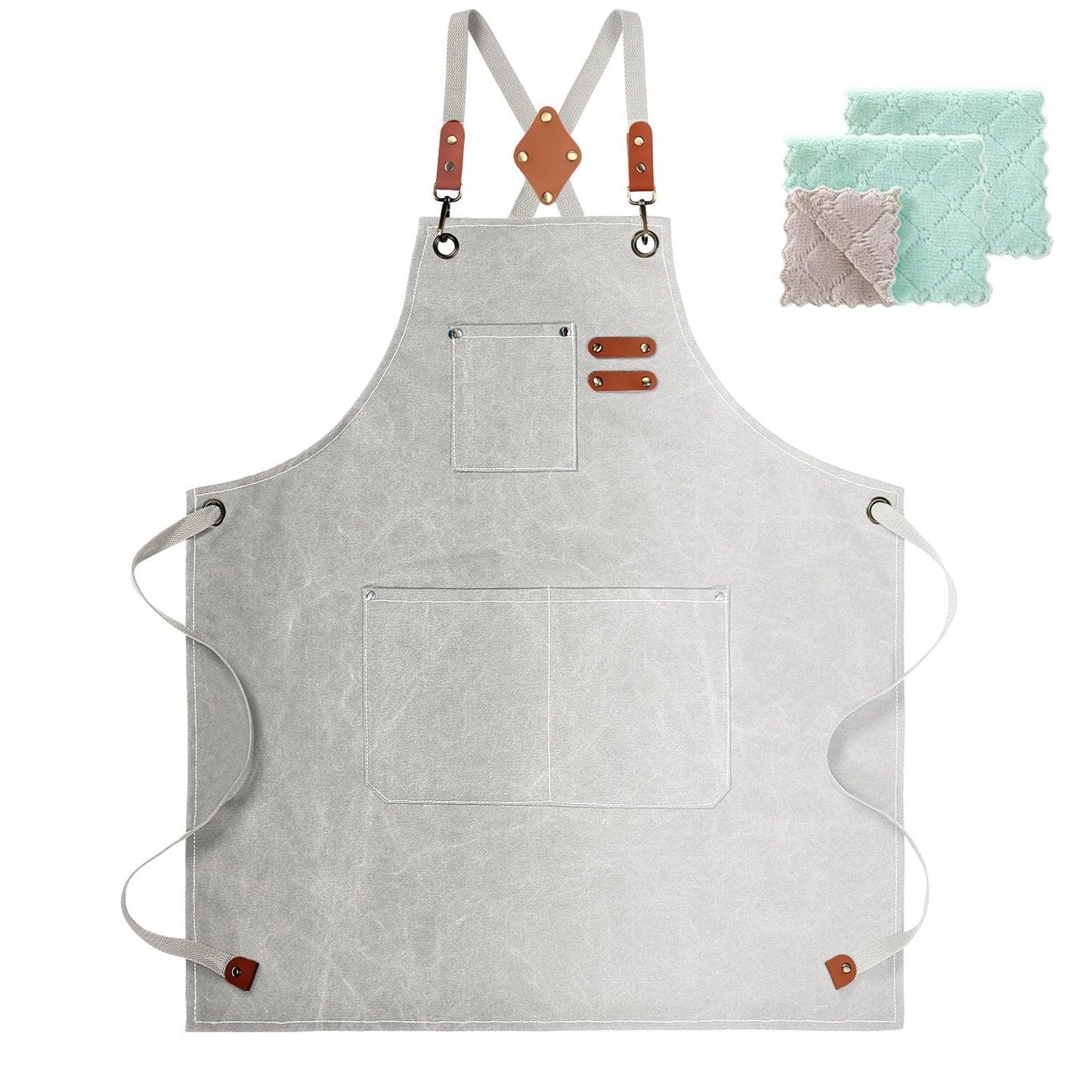 Chef Apron, Cotton Canvas Gardening Apron with Large Pockets for Men and Women,Kitchen Cooking Baking Bib Heavy Duty Adjustable Garden Apron