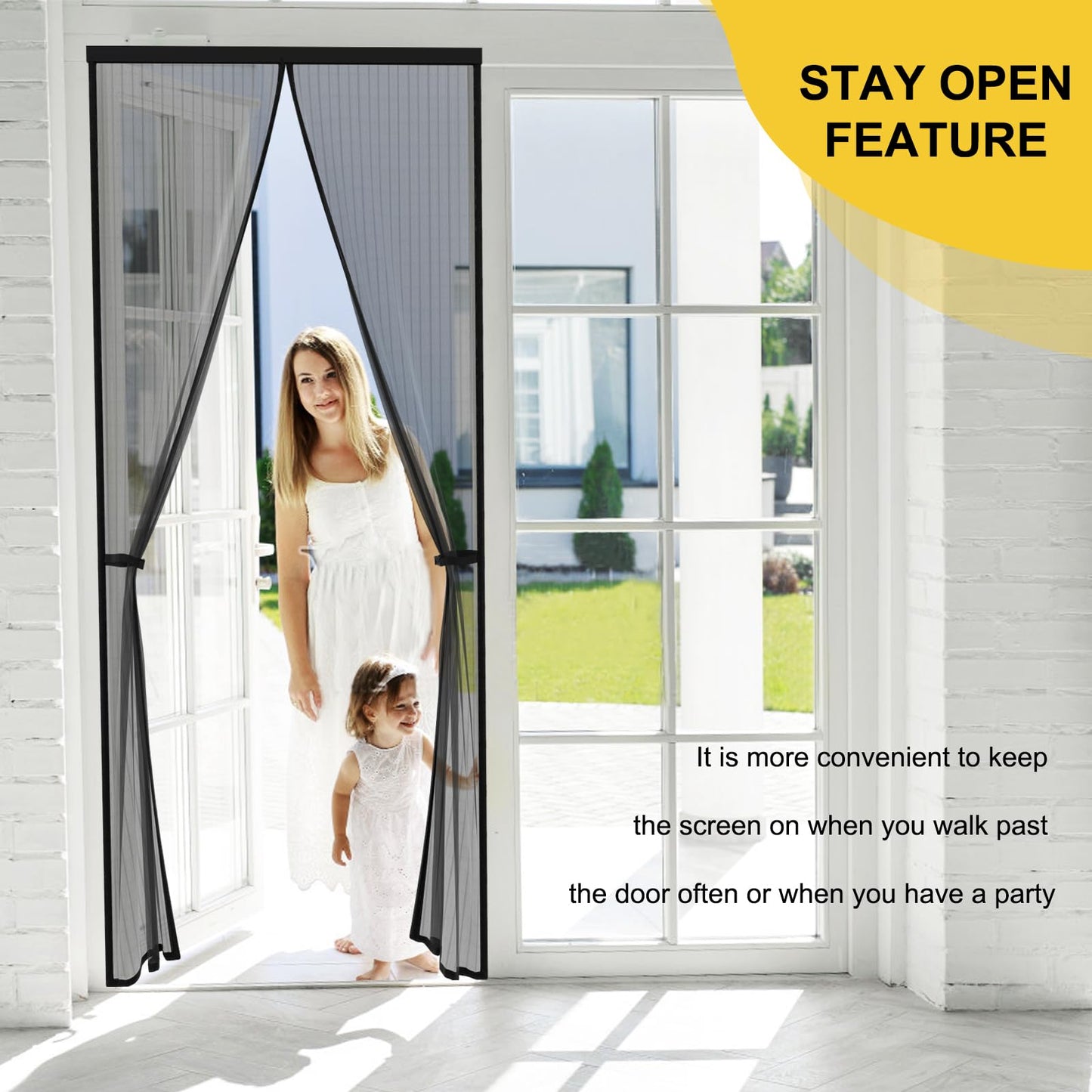 Magnetic Screen Door -Fit for Door Size:32x80 Inch, Hands Free Mesh Partition, Heavy Duty Screen Door Mesh Curtain Keeps Bugs Out, Frame Hook & Loop, Pet and Kid Friendly, Itself Size 34x82