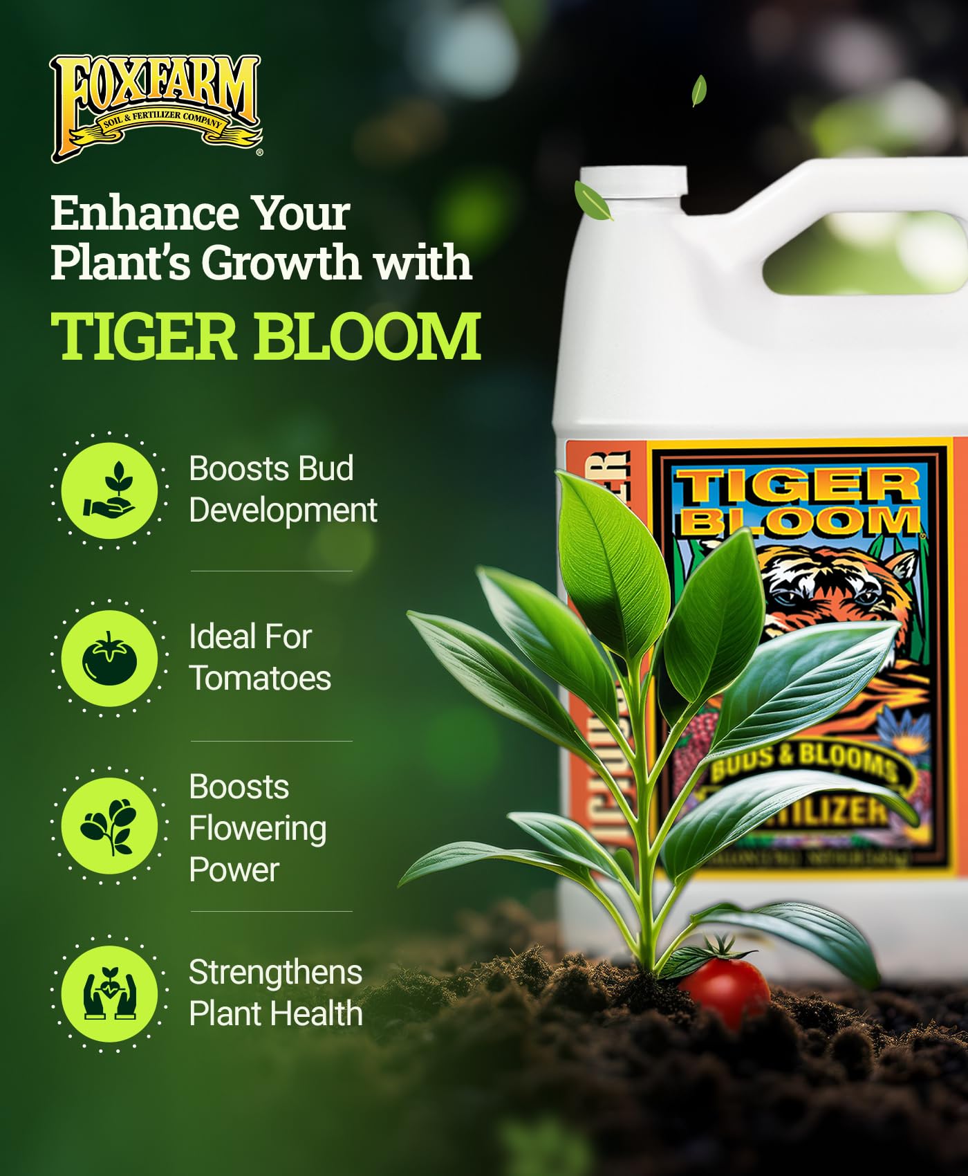 FoxFarm Tiger Bloom Liquid Fertilizer Concentrate - Fast Acting Formula for Vicious Growth with Phosphorus - Encourages Fruit, Flower & Bud Development, NPK 2-8-4 (Pint)