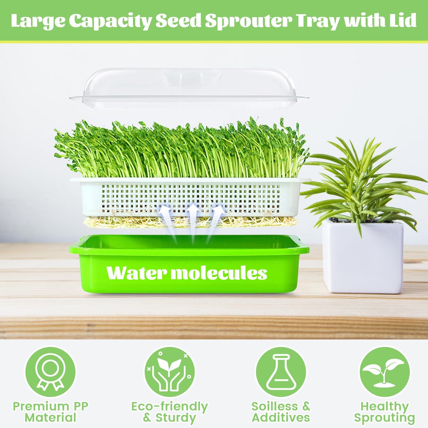 Legigo 10 Pack Green Seed Sprouter Trays- Soil-Free Cultivation Germination Tray, BPA Free Nursery Tray with Planting Paper for Indoors or Outdoors Sprouting Seeds, Grow Grass, Beans (Without Lids)