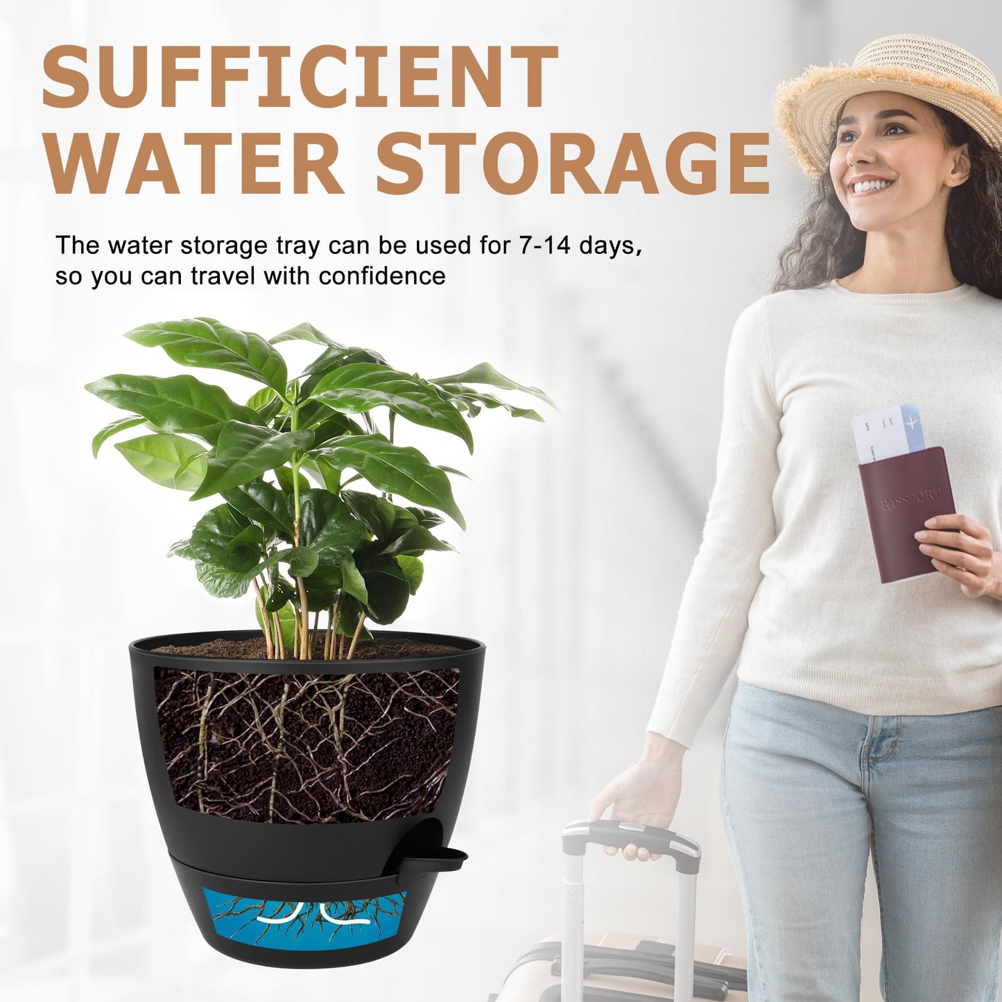 Plant Pots 10/9/8/7.5/7 Inch Self Watering Pots, Set of 5 Plastic Planters with Drainage Holes and Saucers,Plastic Flower Pots,Nursery Planting Pot for Indoor Out Door Plants（Green）