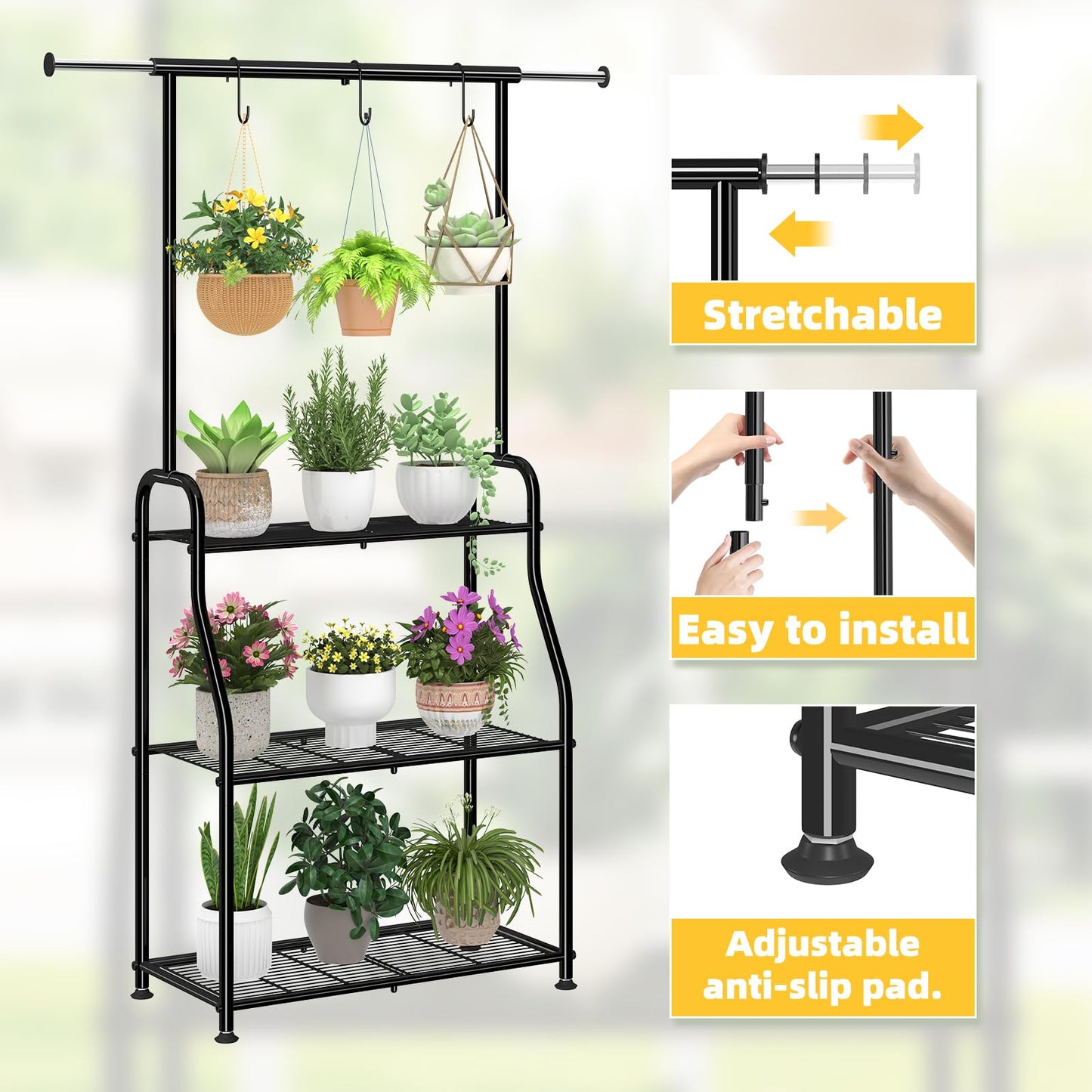 Simple Trending Plant Stand Outdoor Indoor 3 Tier Metal Waterproof Plant Shelf for Living Room Balcony Garden