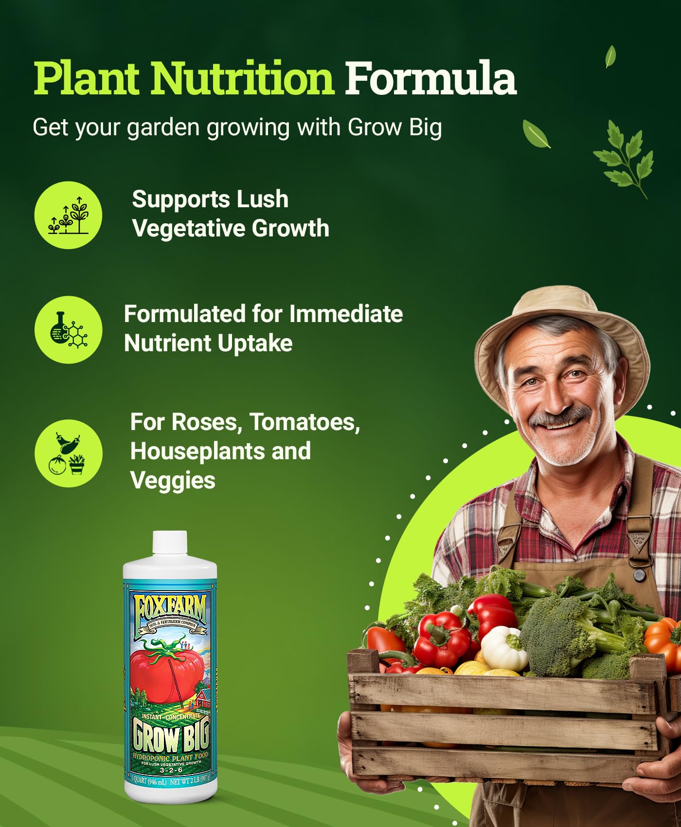 FoxFarm Liquid Nutrient Trio Hydro Formula: Big Bloom, Grow Big Hydro & Tiger Bloom - for Hydroponic Gardening, Green Growth, Buds & Late-Season Flowers, (3-32 oz Bottles)