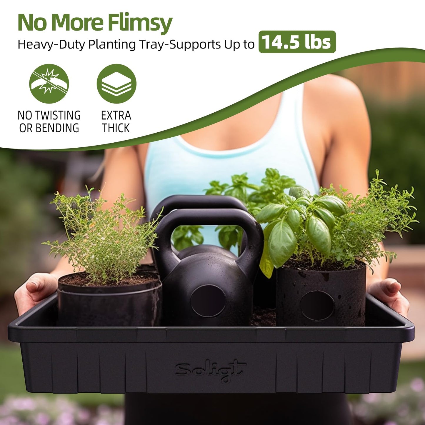 SOLIGT Extra Thick Heavy Duty 10 Pack Seed Starting Trays - Microgreens Growing Trays Seedling Plant Germination Starter Tray Transplant Fodder Flats, No Holes, No Leakage, Reusable, 14 * 10.8 * 2.3"