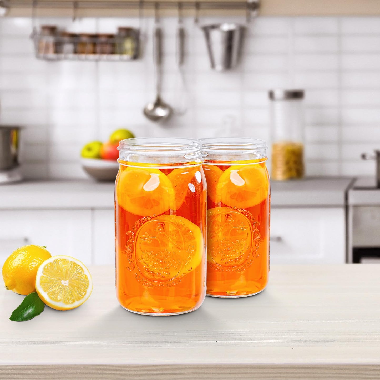 Wide Mouth Mason Jars 16 oz with Lids [6 Pack], Canning Jars with Metal Airtight Lids and Bands, 16 oz Glass Jars for Fermenting, Pickling, Freezing, Preserving, Meal Prep, Jar Décor