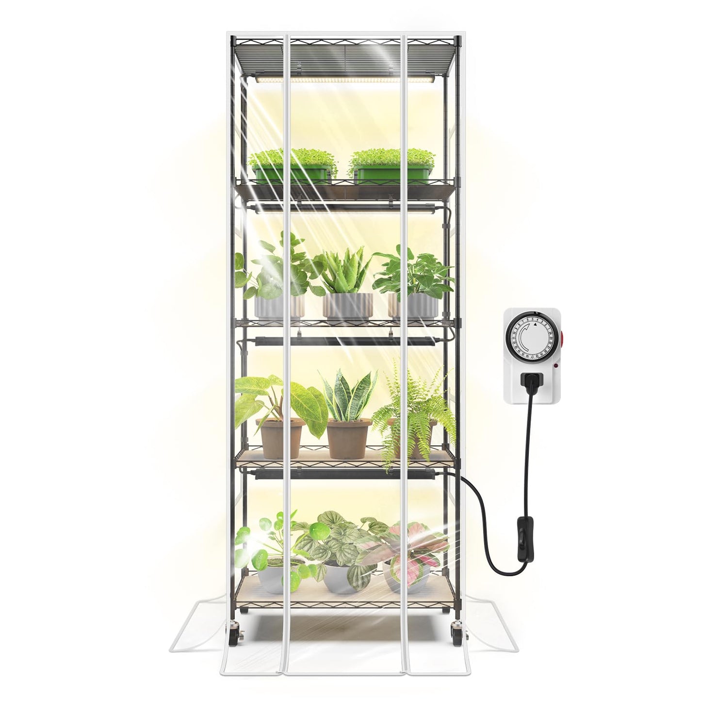 Barrina CX6 Plant Stand with Grow Lights, 3FT T8 30W(Per Light) Full Spectrum Yellow LED Plant Lights, Indoor Plant Shelf for Multiple Plants with On/Off Timer Socket, 6-Tier 35.4"x13.8"x70.9"