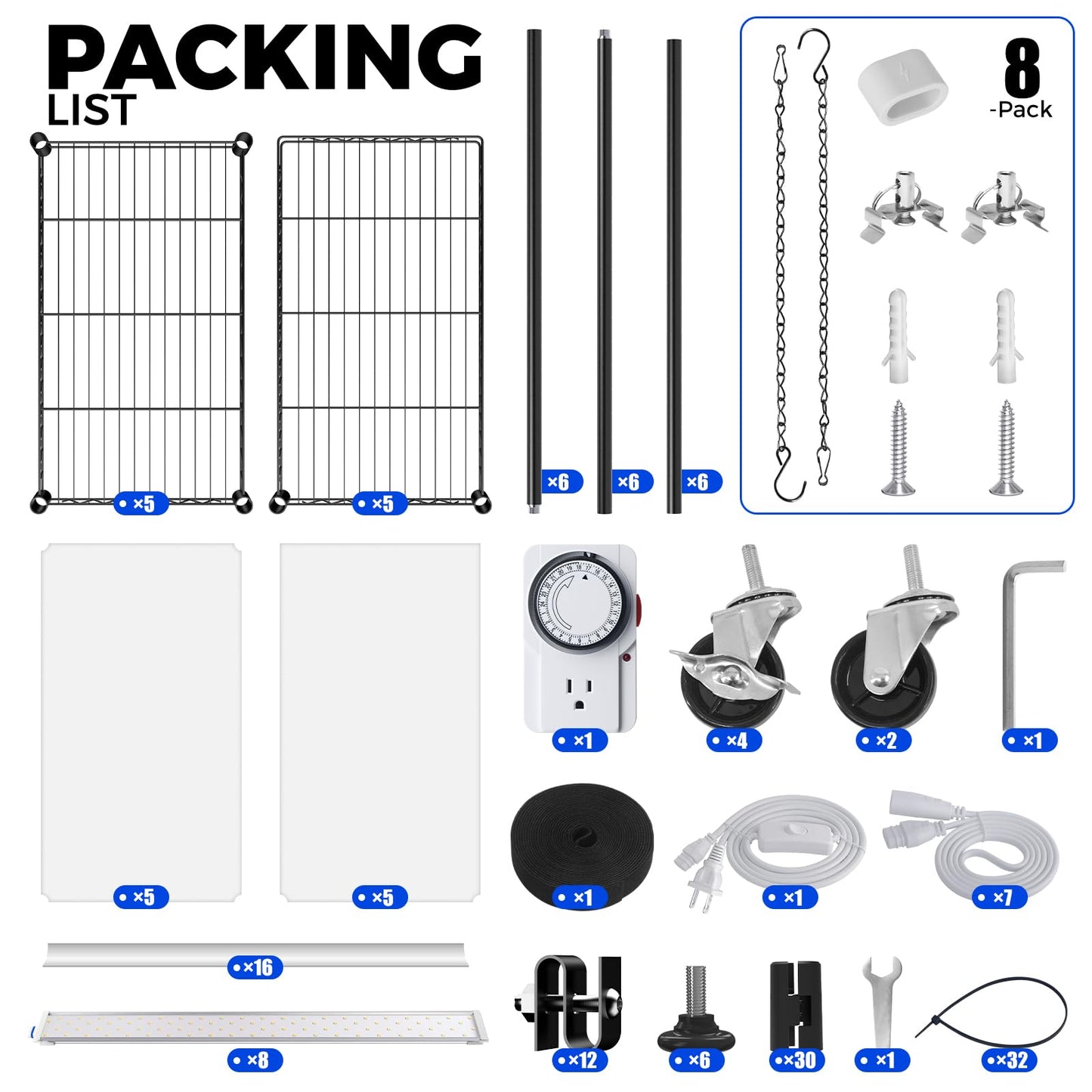Barrina CX6 Plant Stand with Grow Lights, 3FT T8 30W(Per Light) Full Spectrum Yellow LED Plant Lights, Indoor Plant Shelf for Multiple Plants with On/Off Timer Socket, 6-Tier 35.4"x13.8"x70.9"