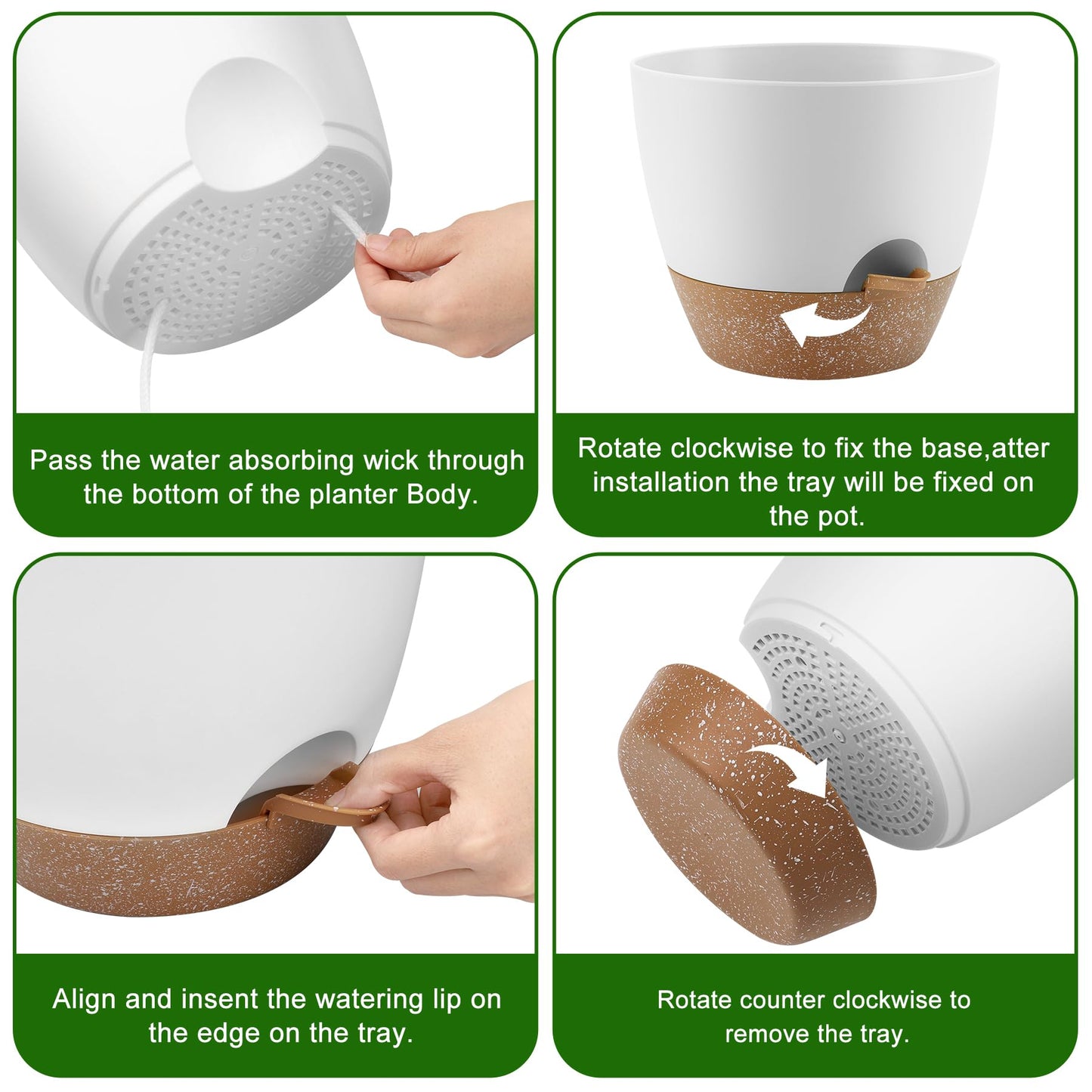 Plant Pots 10/9/8/7.5/7 Inch Self Watering Pots, Set of 5 Plastic Planters with Drainage Holes and Saucers,Plastic Flower Pots,Nursery Planting Pot for Indoor Out Door Plants（Green）