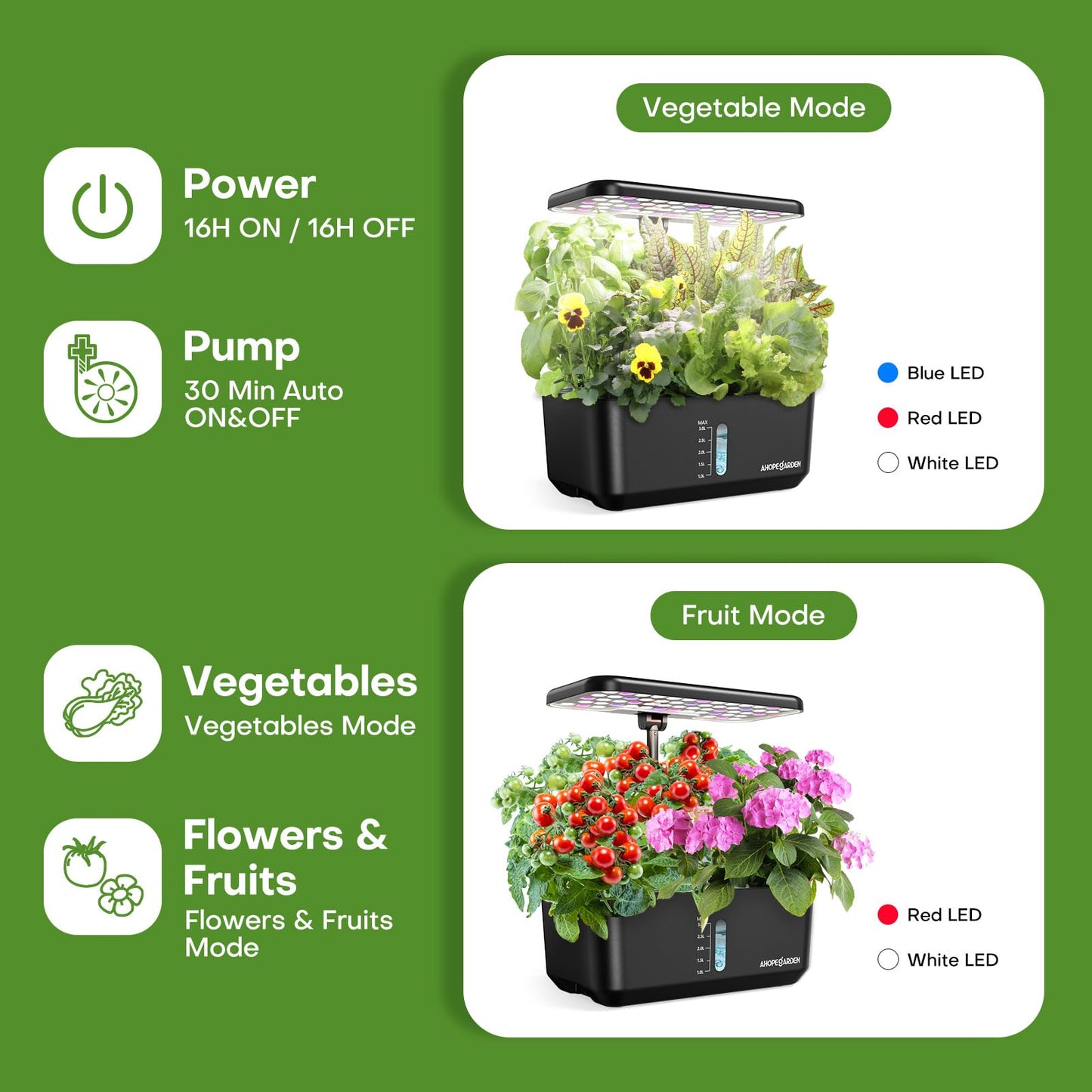 Ahopegarden Indoor Garden Hydroponics Growing System: 10 Pods Plant Germination Kit Herb Vegetable Growth Lamp Countertop with LED Grow Light - Hydrophonic Planter Grower Harvest Lettuce