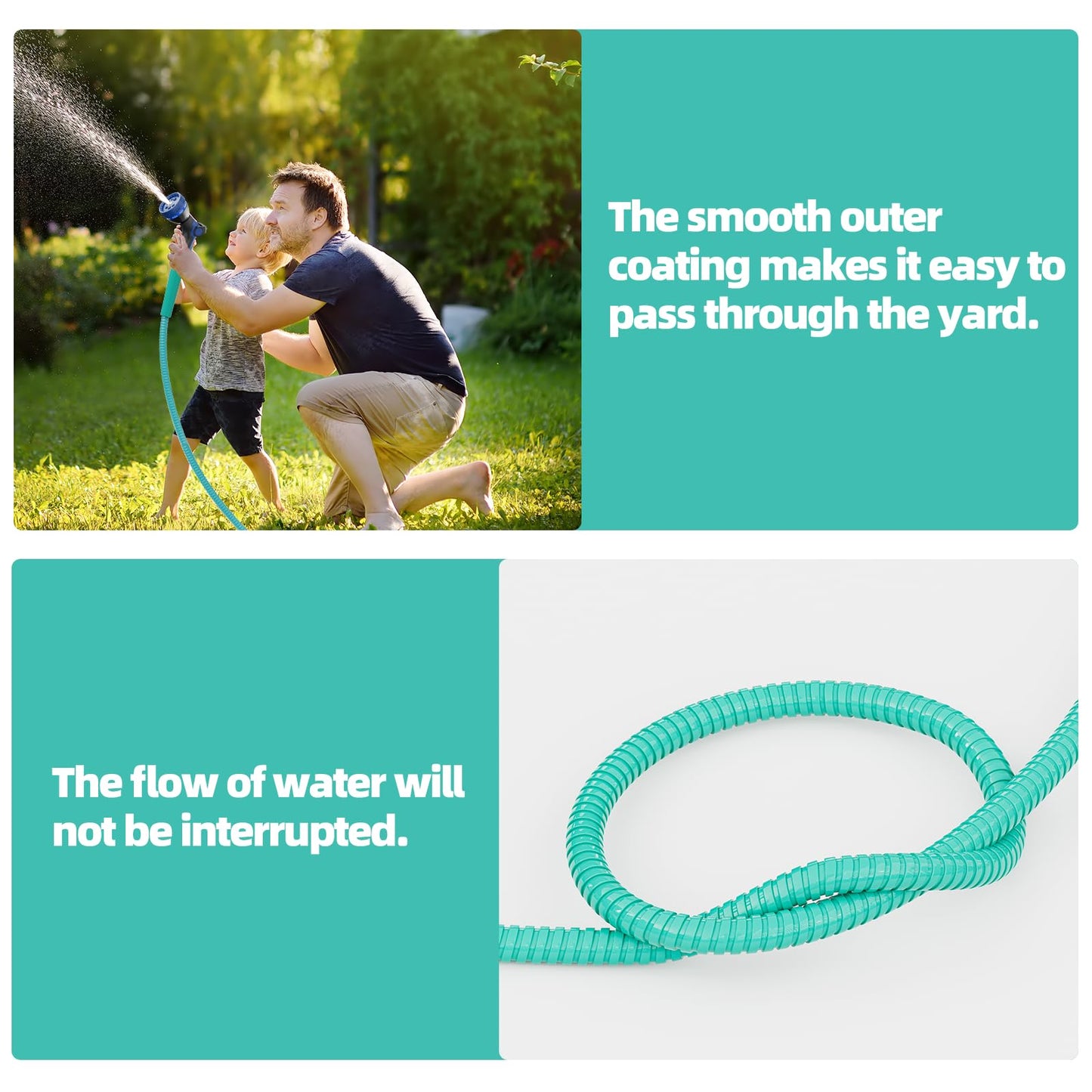 50ft 304 Stainless Steel Garden Hose Metal, Heavy Duty Water Pipe with Nozzles for Yard, Outdoor - Flexible, Never Kink & Tangle, Puncture Resistant (Sliver)