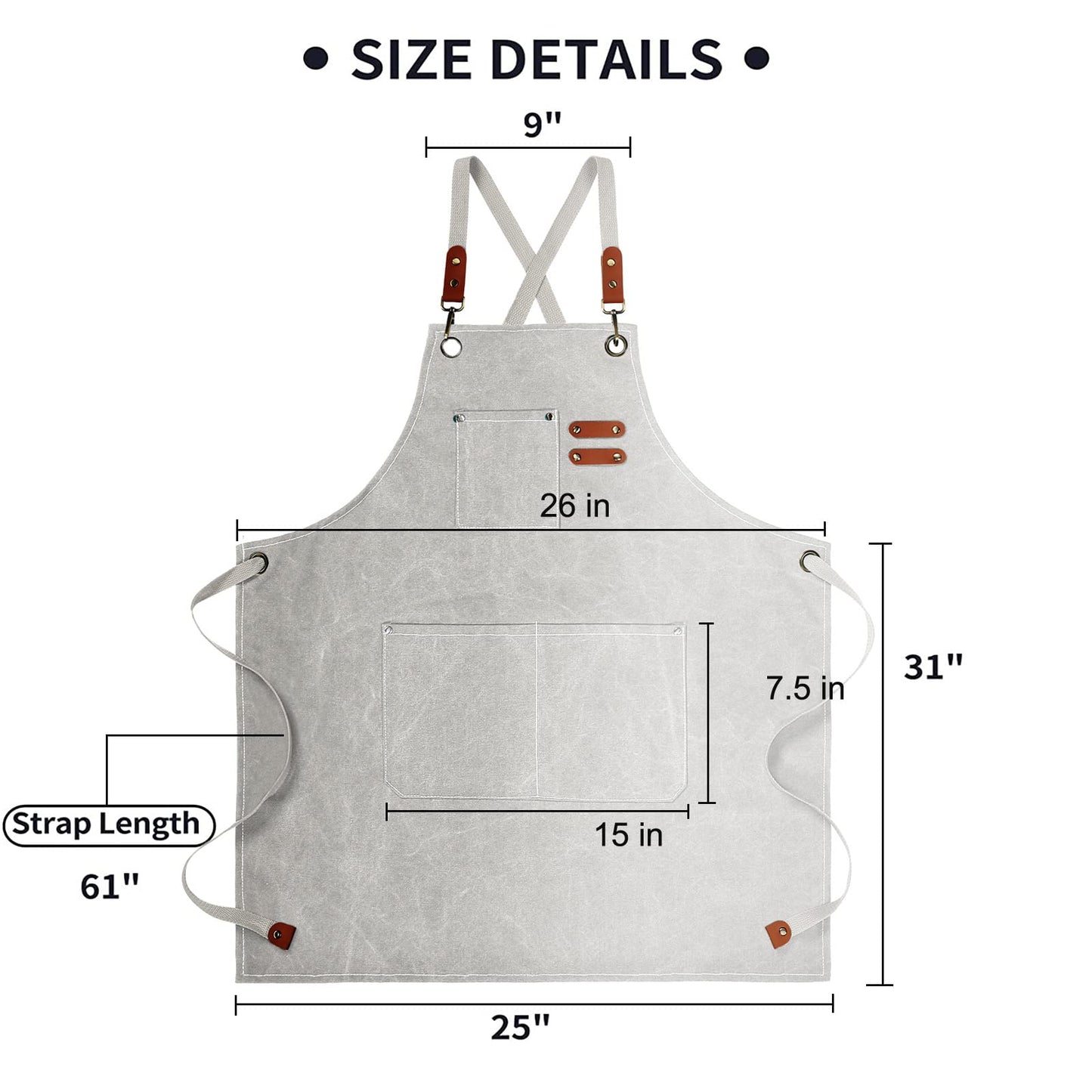 Chef Apron, Cotton Canvas Gardening Apron with Large Pockets for Men and Women,Kitchen Cooking Baking Bib Heavy Duty Adjustable Garden Apron