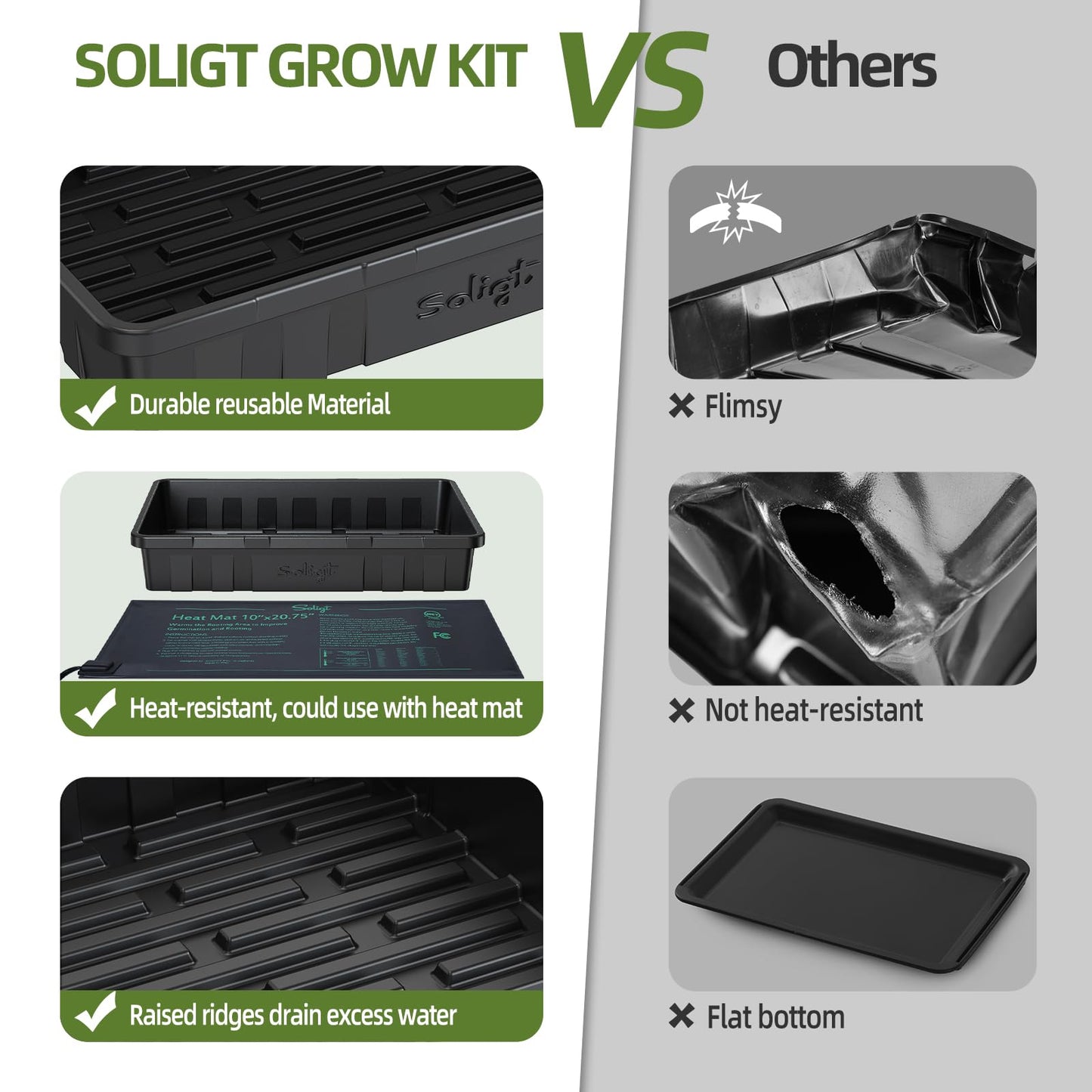 SOLIGT Extra Thick Heavy Duty 10 Pack Seed Starting Trays - Microgreens Growing Trays Seedling Plant Germination Starter Tray Transplant Fodder Flats, No Holes, No Leakage, Reusable, 14 * 10.8 * 2.3"