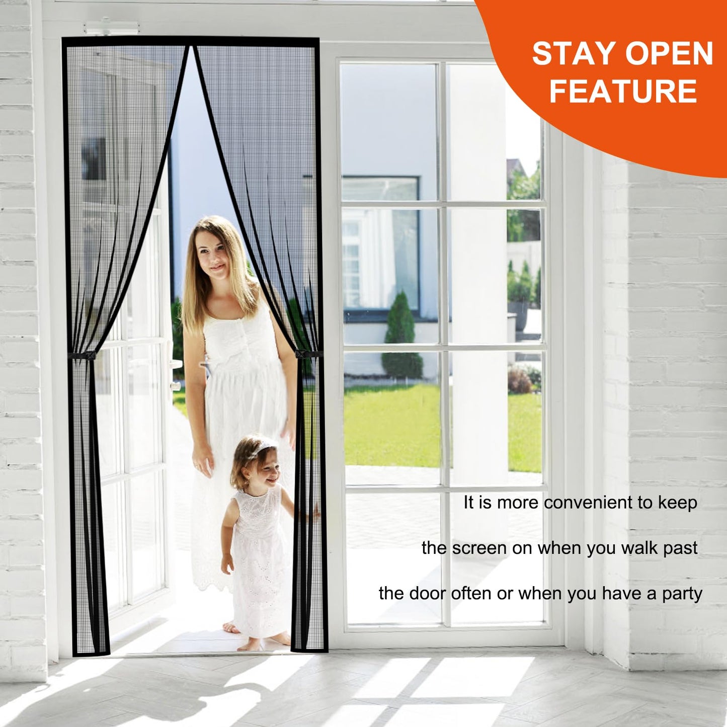 Magnetic Screen Door -Fit for Door Size:32x80 Inch, Hands Free Mesh Partition, Heavy Duty Screen Door Mesh Curtain Keeps Bugs Out, Frame Hook & Loop, Pet and Kid Friendly, Itself Size 34x82