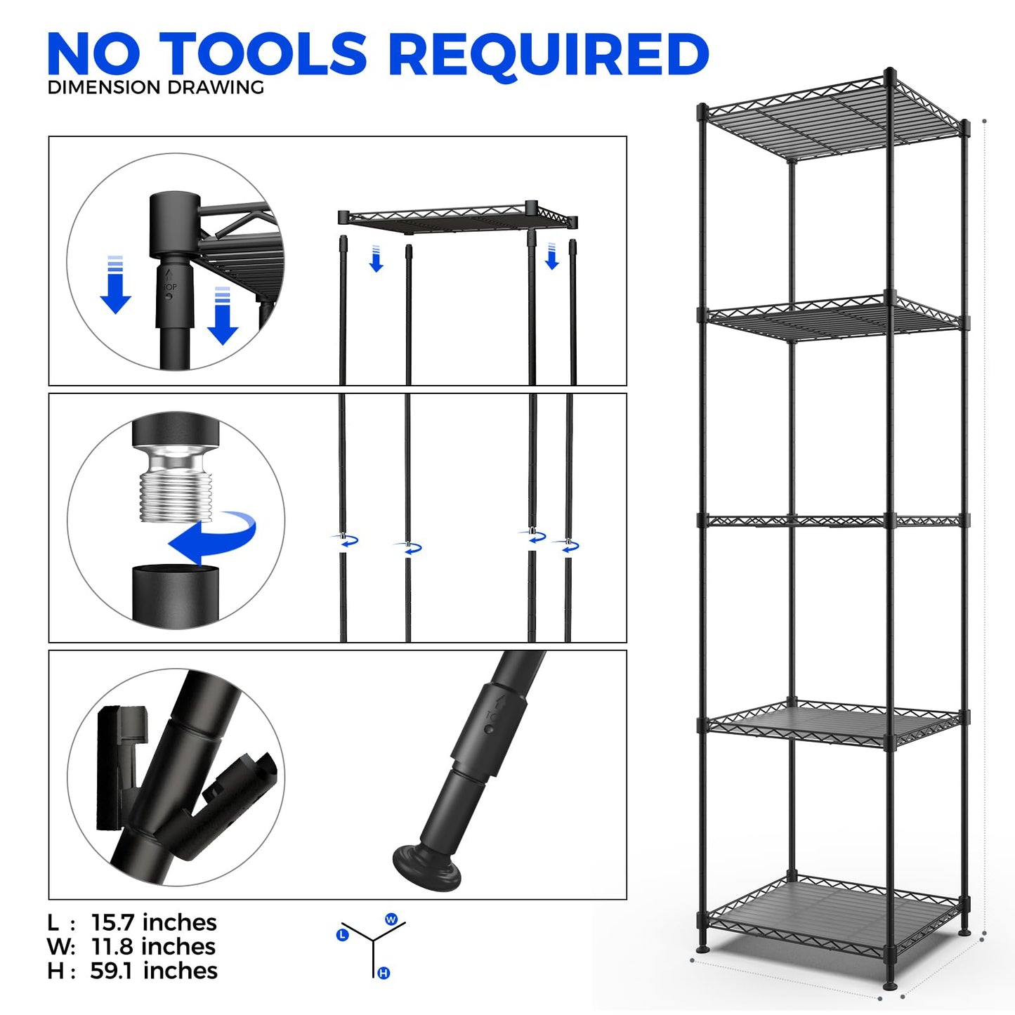 Barrina CX83 Plant Shelf with Grow Light, 5-Tier, Plant Stand with 10W Ultra-Thin Grow Light Panels for Hydroponics, Seedlings, Succulents, Flowers, Veg, 3/6/12h Timer, 15.7" L x 11.8" W x 59.1" H