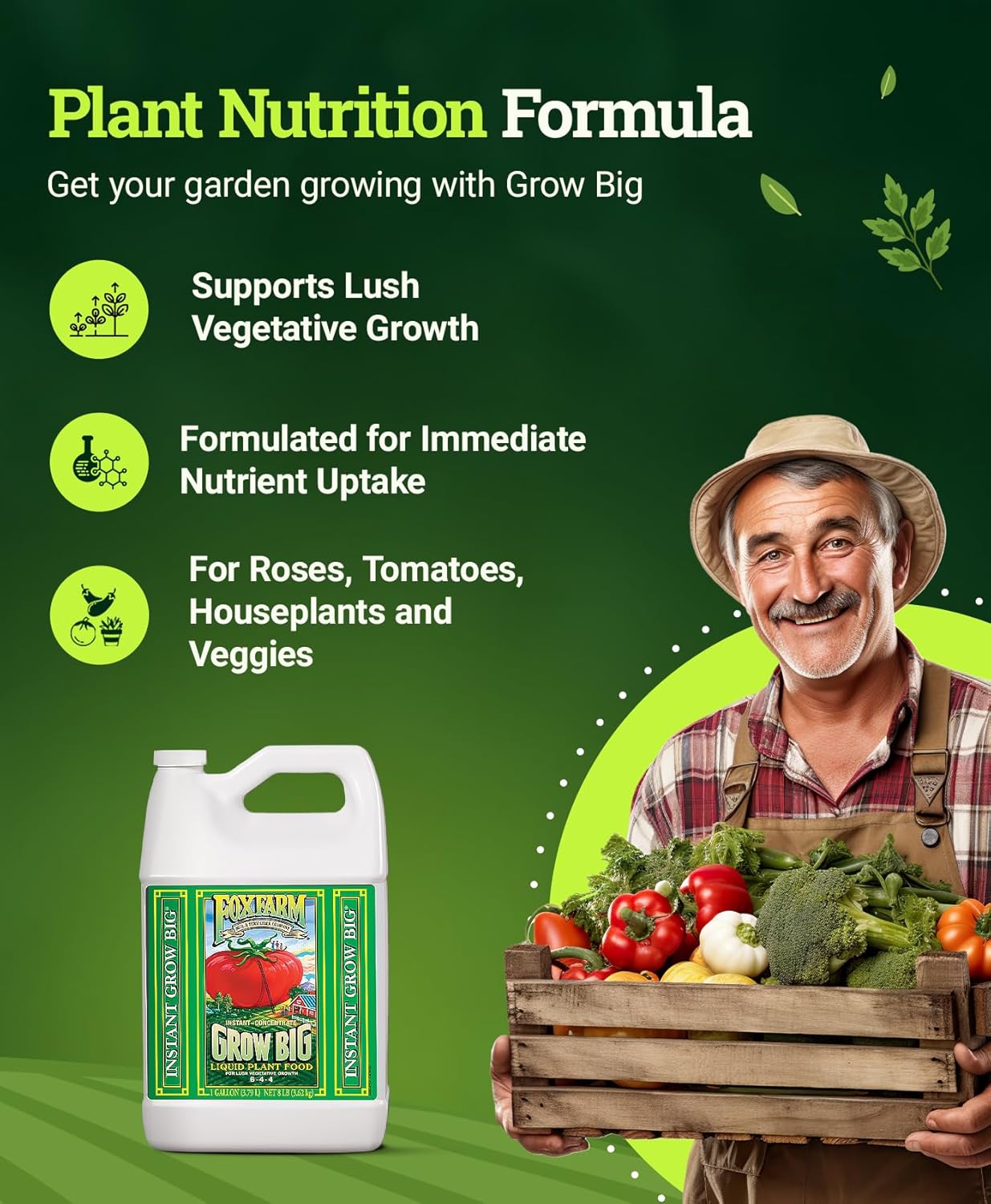 FoxFarm Grow Big Liquid Plant Food - Bloom Fertilizer for Flowers, Fruits, and Vegetables, Perfect for Indoor & Outdoor Potted Plants, NPK 6-4-4 (Pint)