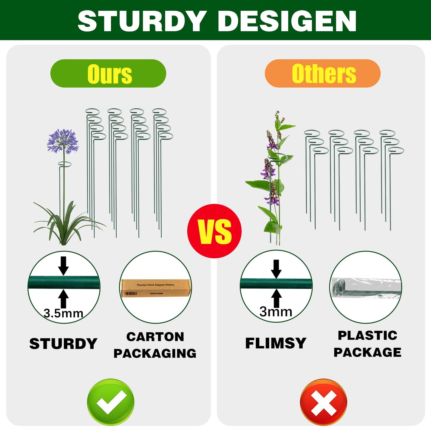 12 Pack 16 Inch Plant Support Stakes, Metal Single stemmed Flower Support Hoops，Garden Plant Stakes Plant Prop for Amaryllis Orchid Lily Rose Peony Tomatoes Gladiolus