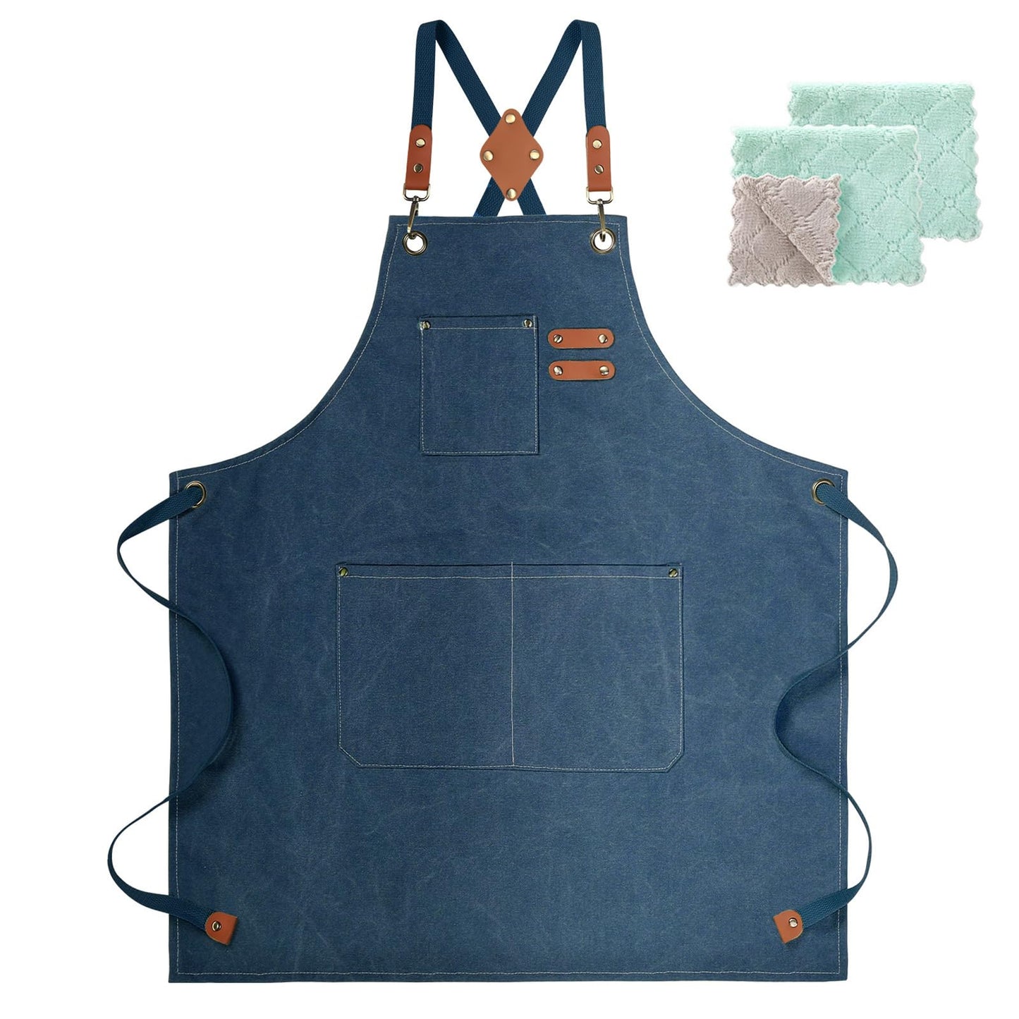 Chef Apron, Cotton Canvas Gardening Apron with Large Pockets for Men and Women,Kitchen Cooking Baking Bib Heavy Duty Adjustable Garden Apron