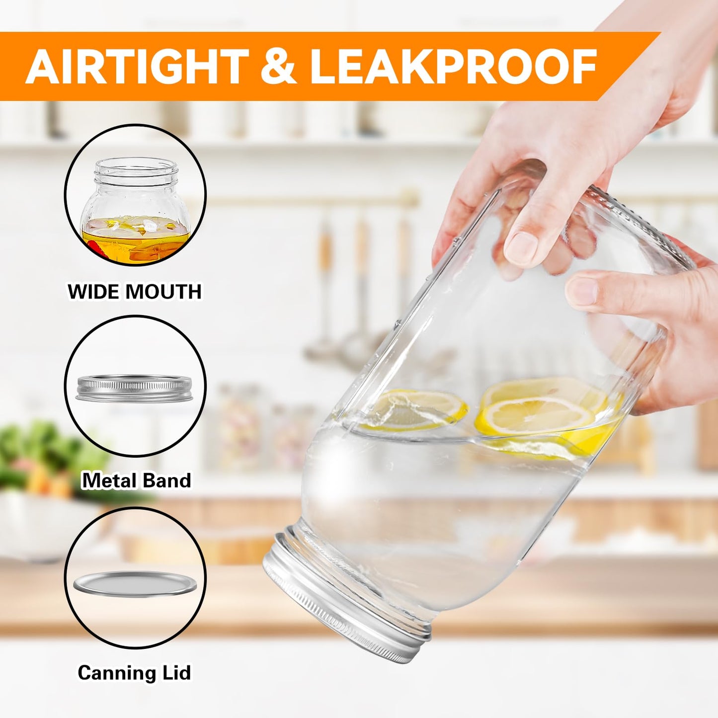 Wide Mouth Mason Jars 16 oz with Lids [6 Pack], Canning Jars with Metal Airtight Lids and Bands, 16 oz Glass Jars for Fermenting, Pickling, Freezing, Preserving, Meal Prep, Jar Décor