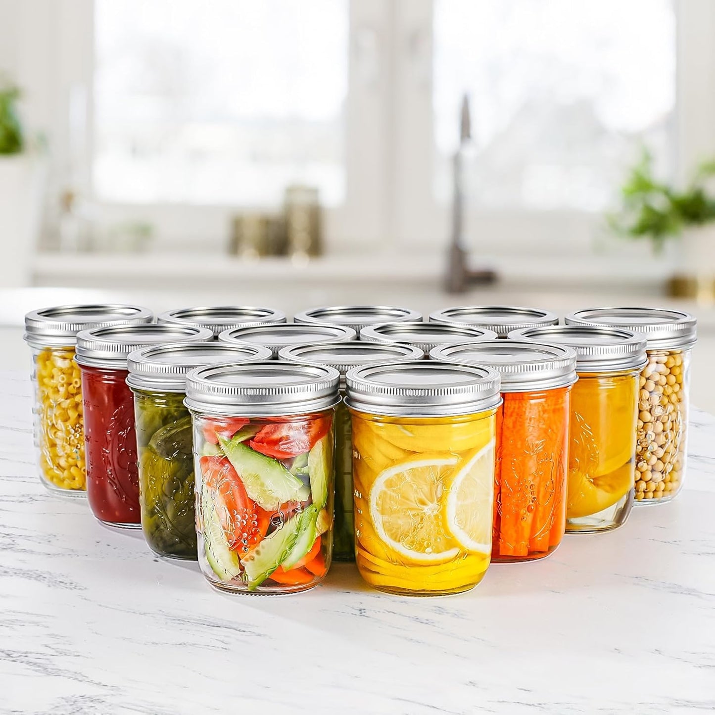 Wide Mouth Mason Jars 16 oz with Lids [6 Pack], Canning Jars with Metal Airtight Lids and Bands, 16 oz Glass Jars for Fermenting, Pickling, Freezing, Preserving, Meal Prep, Jar Décor