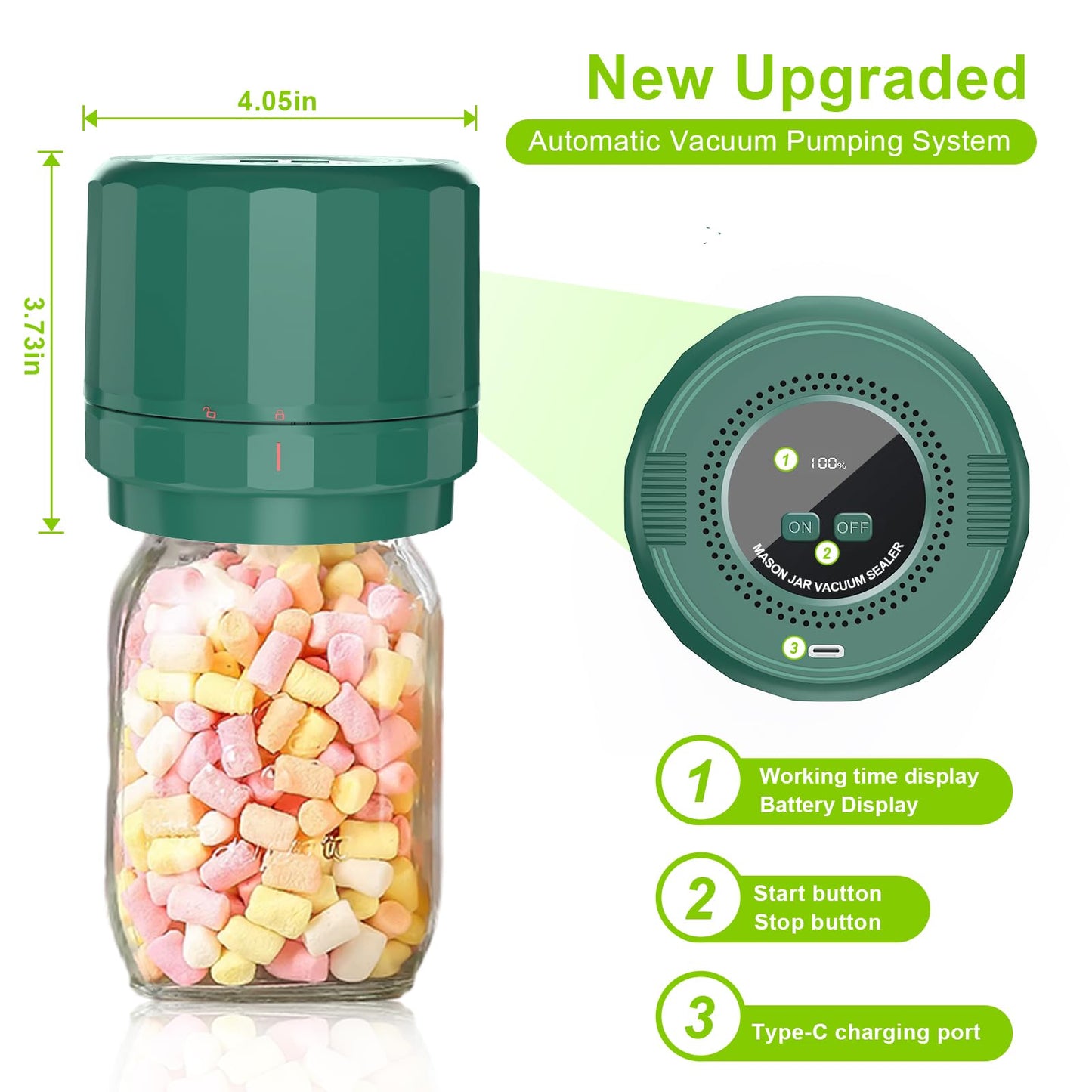 M11 Electric Mason Jar Vacuum Sealer Kit - with Wide and Regular Mouth Mason Lids, Jar Vacuum Sealer for Canning Jars, Vacuum Sealing Machine for Food Storage Black