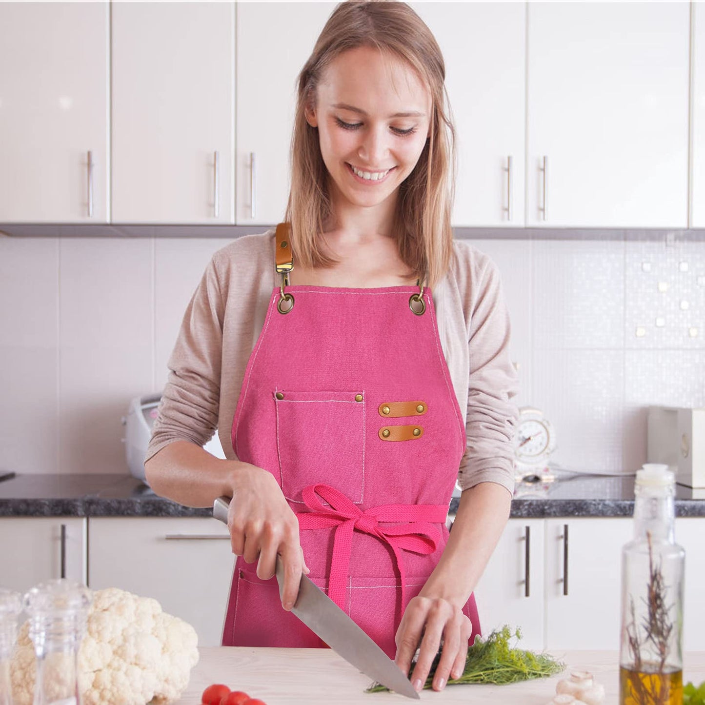 Chef Apron, Cotton Canvas Gardening Apron with Large Pockets for Men and Women,Kitchen Cooking Baking Bib Heavy Duty Adjustable Garden Apron