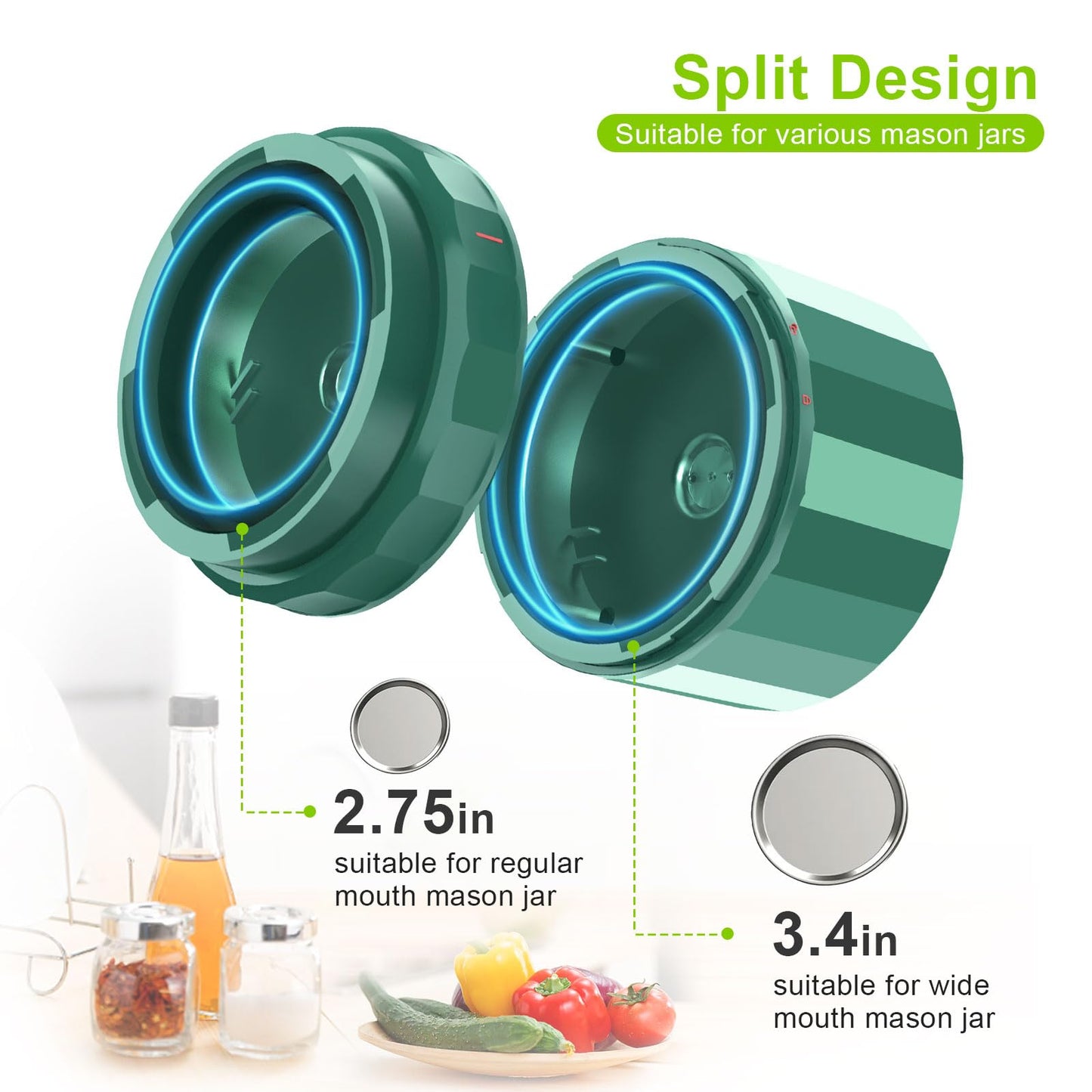 M11 Electric Mason Jar Vacuum Sealer Kit - with Wide and Regular Mouth Mason Lids, Jar Vacuum Sealer for Canning Jars, Vacuum Sealing Machine for Food Storage Black