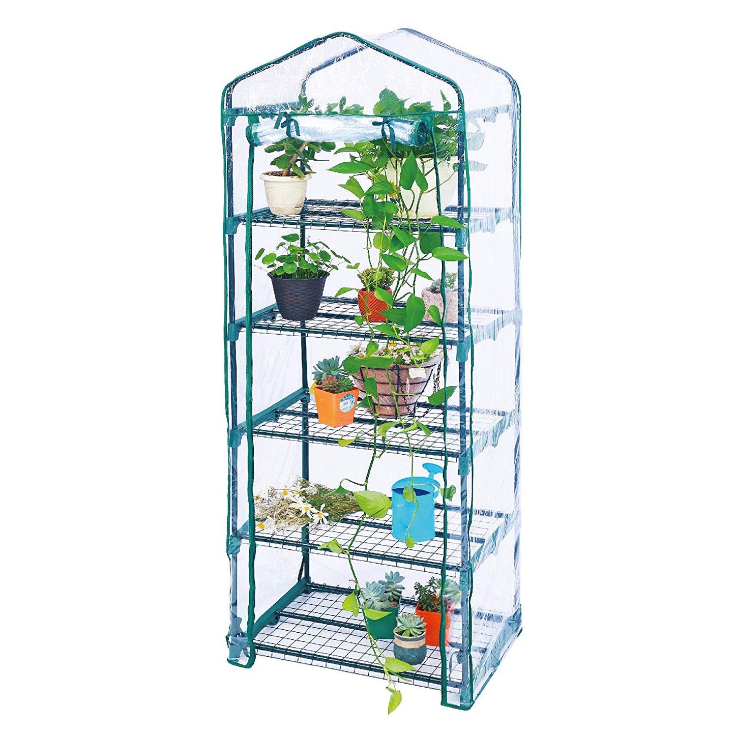 Worth Garden 4 Tier Mini Greenhouse - 63'' H x 27'' L x 19'' W - Sturdy Portable Gardening Shelves with PVC Cover - Small Green House Use in Indoor & Outdoor for Plants Flowers