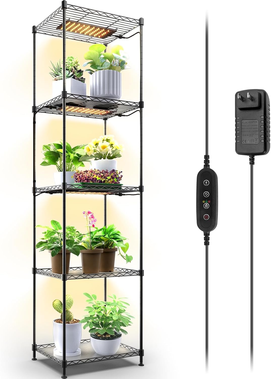 Barrina CX83 Plant Shelf with Grow Light, 5-Tier, Plant Stand with 10W Ultra-Thin Grow Light Panels for Hydroponics, Seedlings, Succulents, Flowers, Veg, 3/6/12h Timer, 15.7" L x 11.8" W x 59.1" H