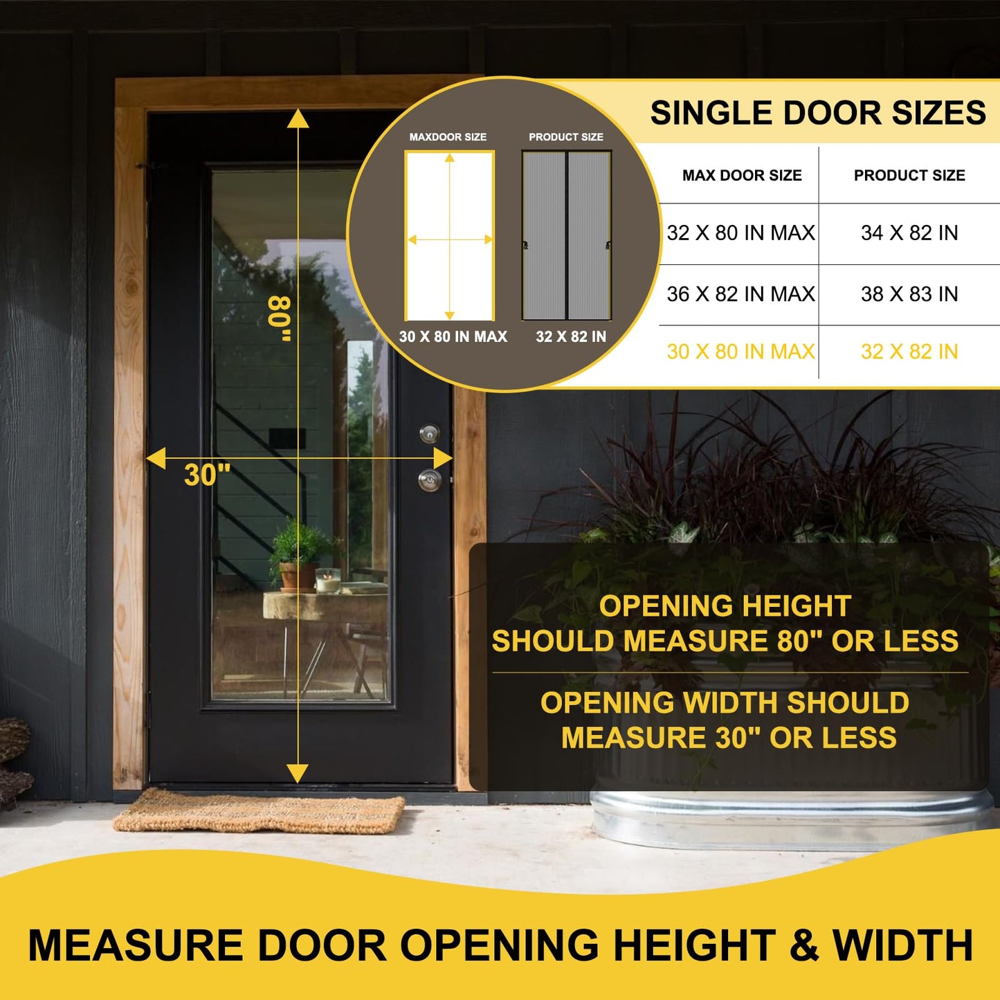 Magnetic Screen Door -Fit for Door Size:32x80 Inch, Hands Free Mesh Partition, Heavy Duty Screen Door Mesh Curtain Keeps Bugs Out, Frame Hook & Loop, Pet and Kid Friendly, Itself Size 34x82