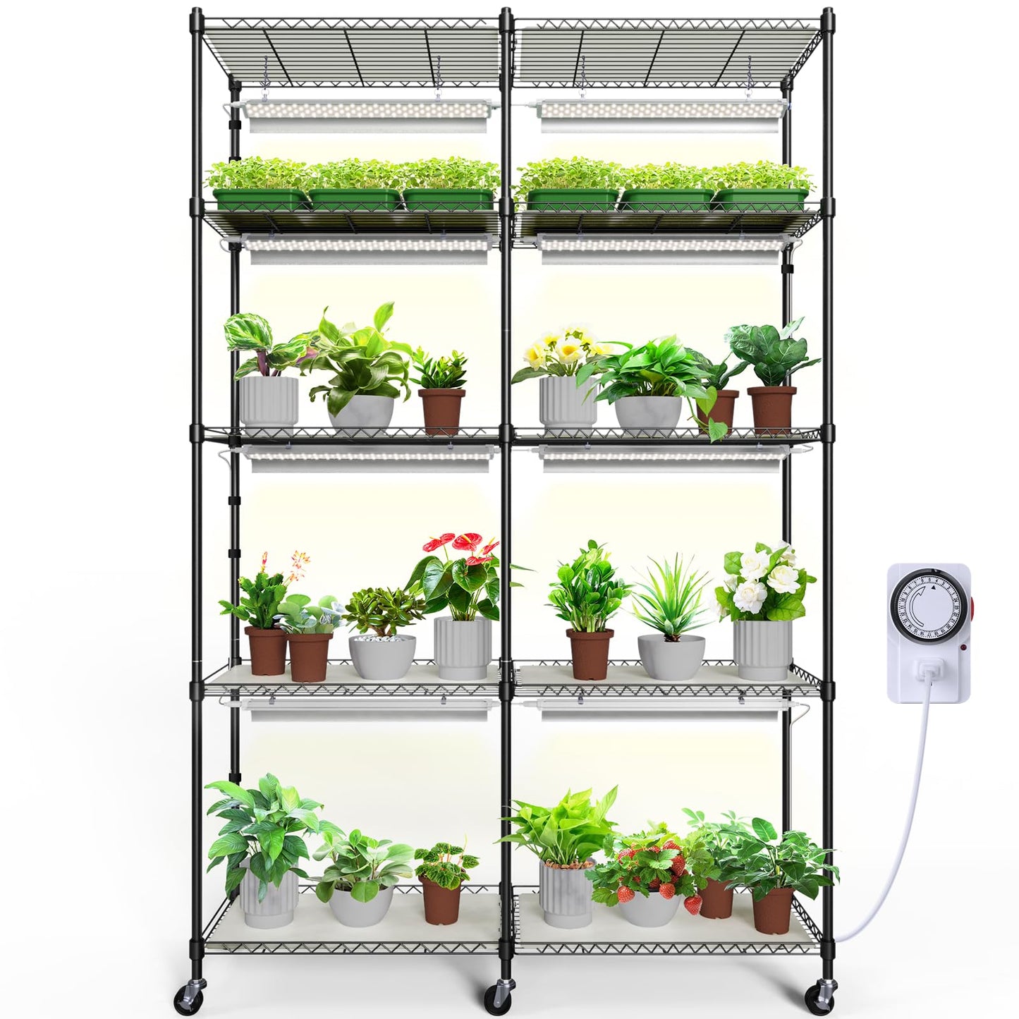 Barrina CX6 Plant Stand with Grow Lights, 3FT T8 30W(Per Light) Full Spectrum Yellow LED Plant Lights, Indoor Plant Shelf for Multiple Plants with On/Off Timer Socket, 6-Tier 35.4"x13.8"x70.9"