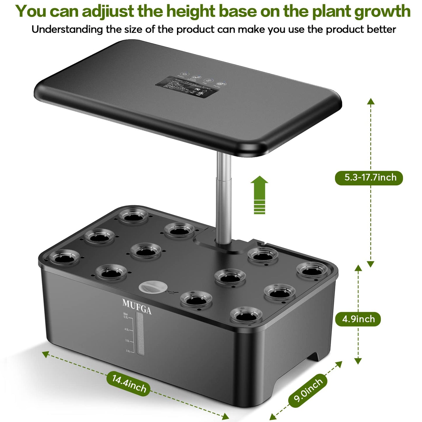 MUFGA 12 Pods Hydroponics Growing System, Indoor Garden with LED Grow Light, Plants Germination Kit, Mini Herb Garden with Pump System, Height Adjustable (No Seed)