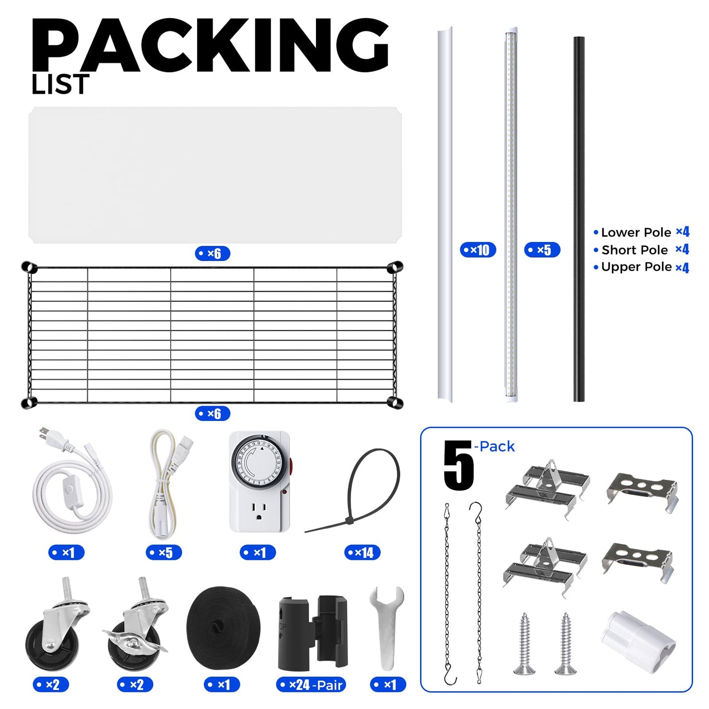 Barrina CX6 Plant Stand with Grow Lights, 3FT T8 30W(Per Light) Full Spectrum Yellow LED Plant Lights, Indoor Plant Shelf for Multiple Plants with On/Off Timer Socket, 6-Tier 35.4"x13.8"x70.9"