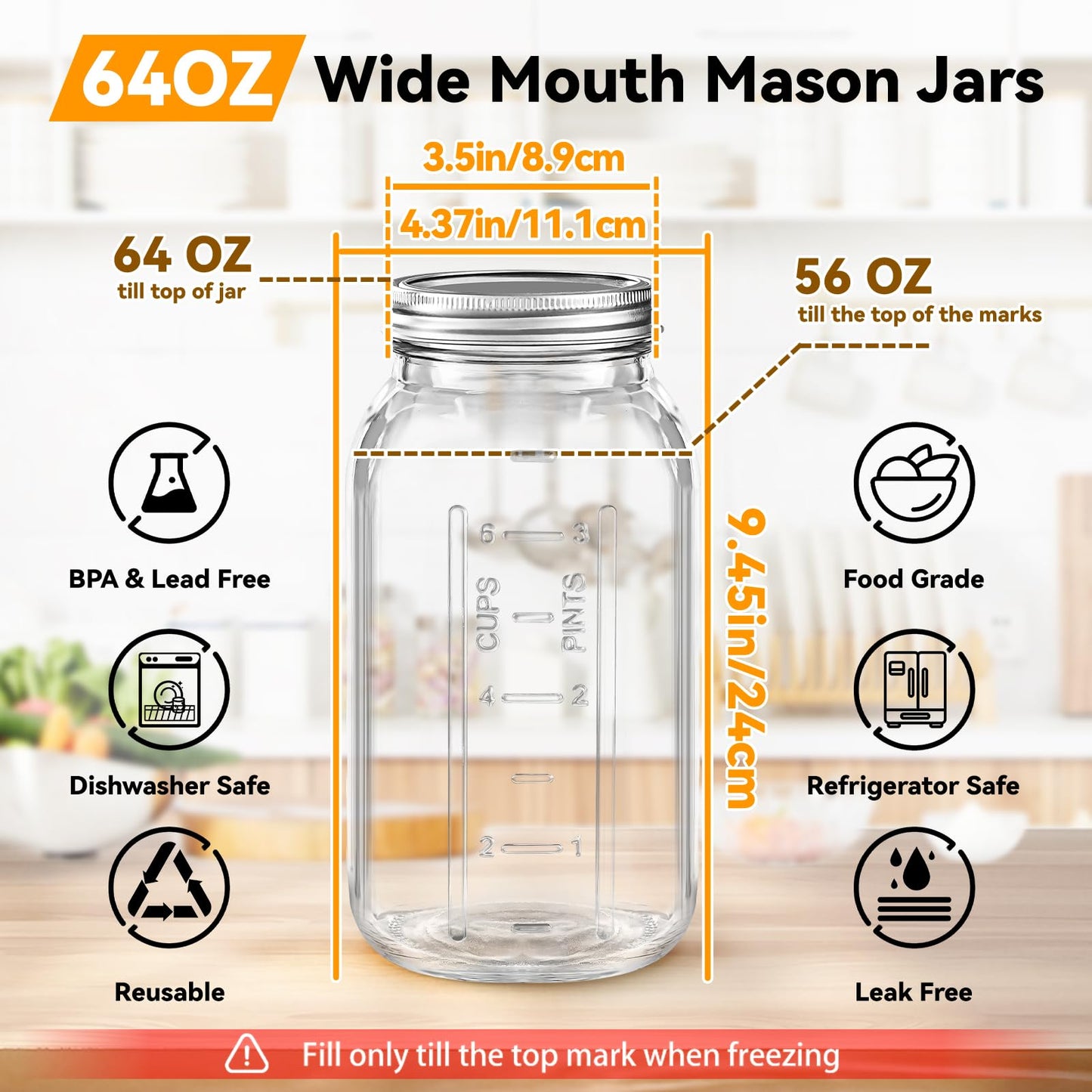 Wide Mouth Mason Jars 16 oz with Lids [6 Pack], Canning Jars with Metal Airtight Lids and Bands, 16 oz Glass Jars for Fermenting, Pickling, Freezing, Preserving, Meal Prep, Jar Décor