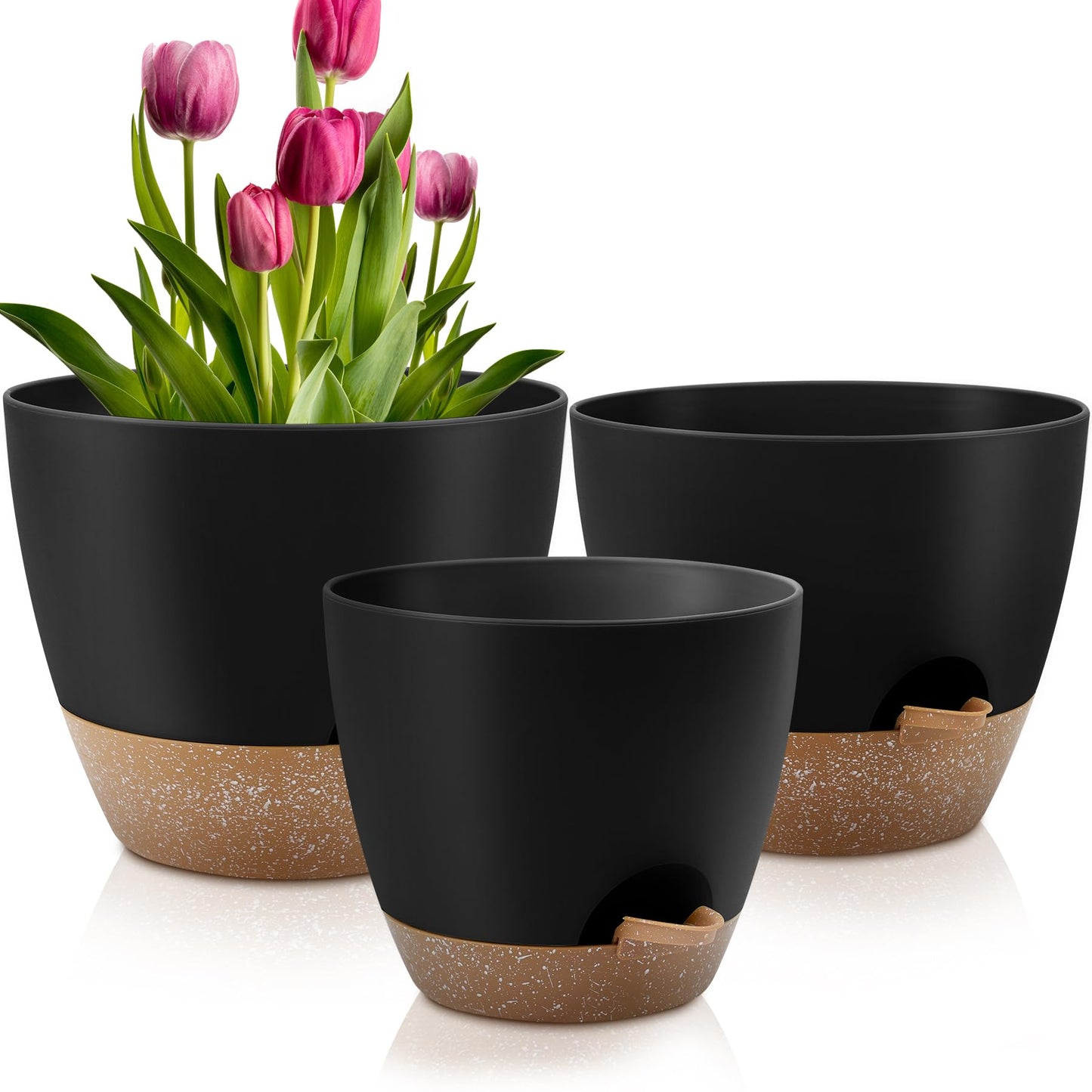 Plant Pots 10/9/8/7.5/7 Inch Self Watering Pots, Set of 5 Plastic Planters with Drainage Holes and Saucers,Plastic Flower Pots,Nursery Planting Pot for Indoor Out Door Plants（Green）