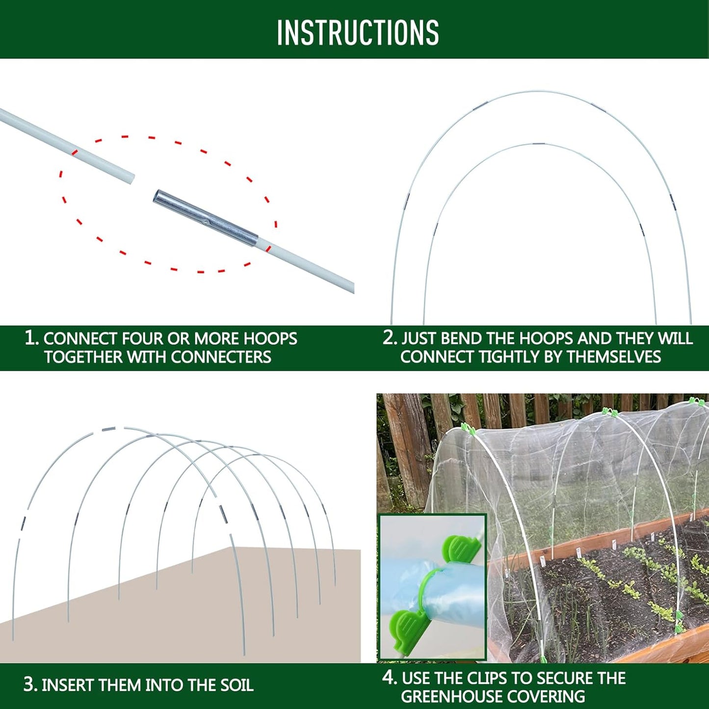MAXPACE Greenhouse Hoops for Less Than 2.7ft Wide Grow Tunnel, Rust-Free Fiberglass Support Hoops Frame for Garden Fabric, DIY Plant Support Garden Stakes, Gardening Supplies, 25pcs