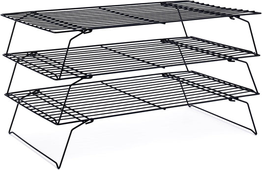 Briout Cooling Rack for Cooking Baking 3 Tiers, 16" x 10" Wire Rack, Black