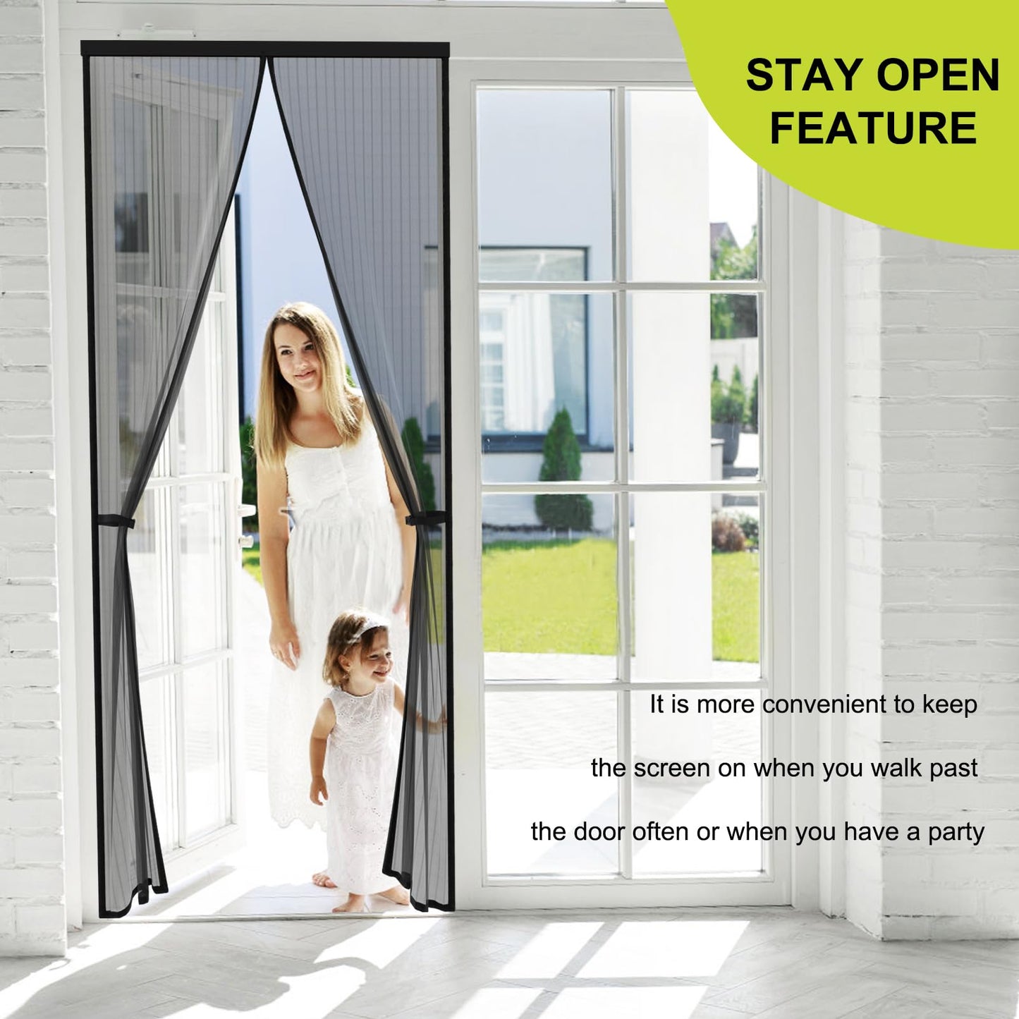 Magnetic Screen Door -Fit for Door Size:32x80 Inch, Hands Free Mesh Partition, Heavy Duty Screen Door Mesh Curtain Keeps Bugs Out, Frame Hook & Loop, Pet and Kid Friendly, Itself Size 34x82