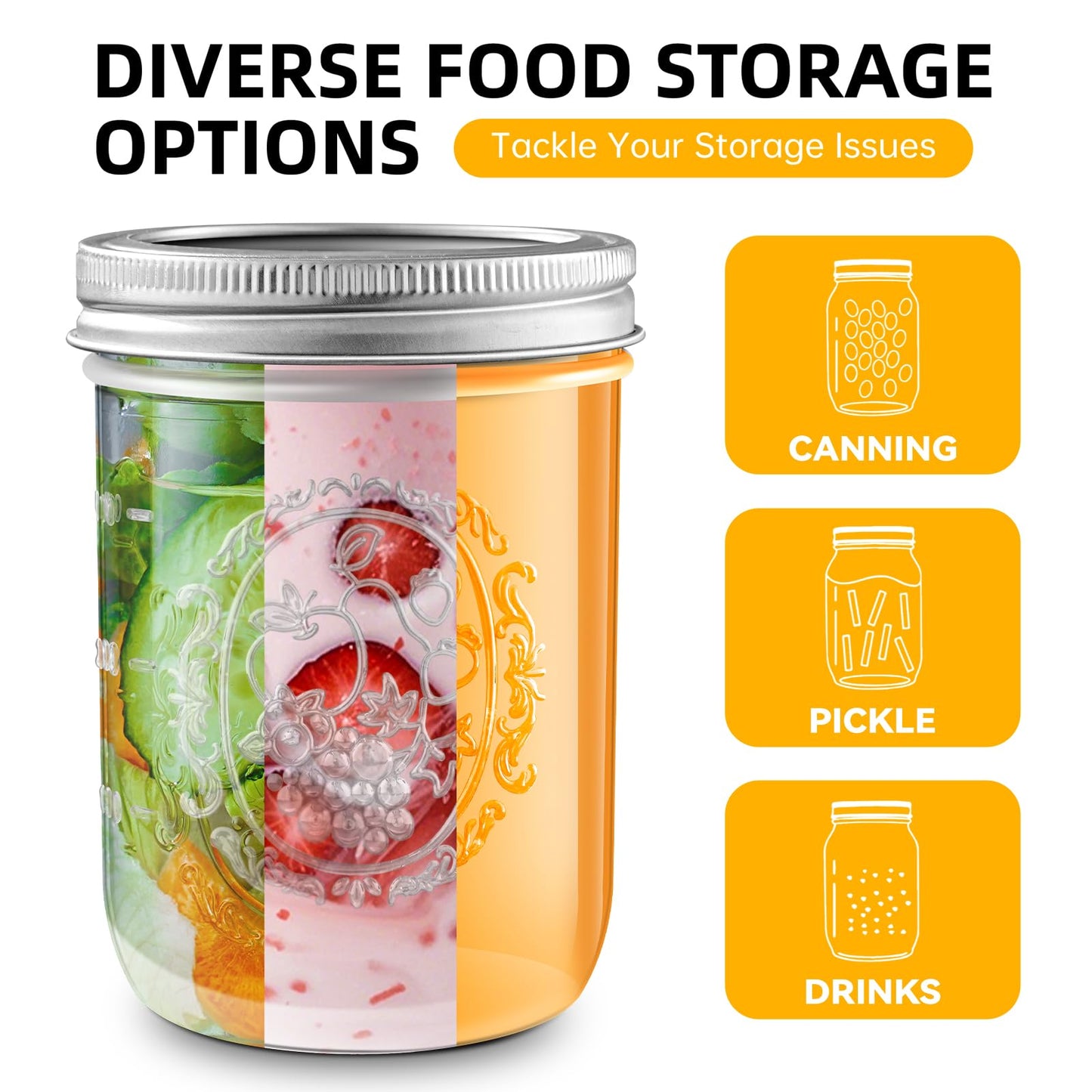 Wide Mouth Mason Jars 16 oz with Lids [6 Pack], Canning Jars with Metal Airtight Lids and Bands, 16 oz Glass Jars for Fermenting, Pickling, Freezing, Preserving, Meal Prep, Jar Décor