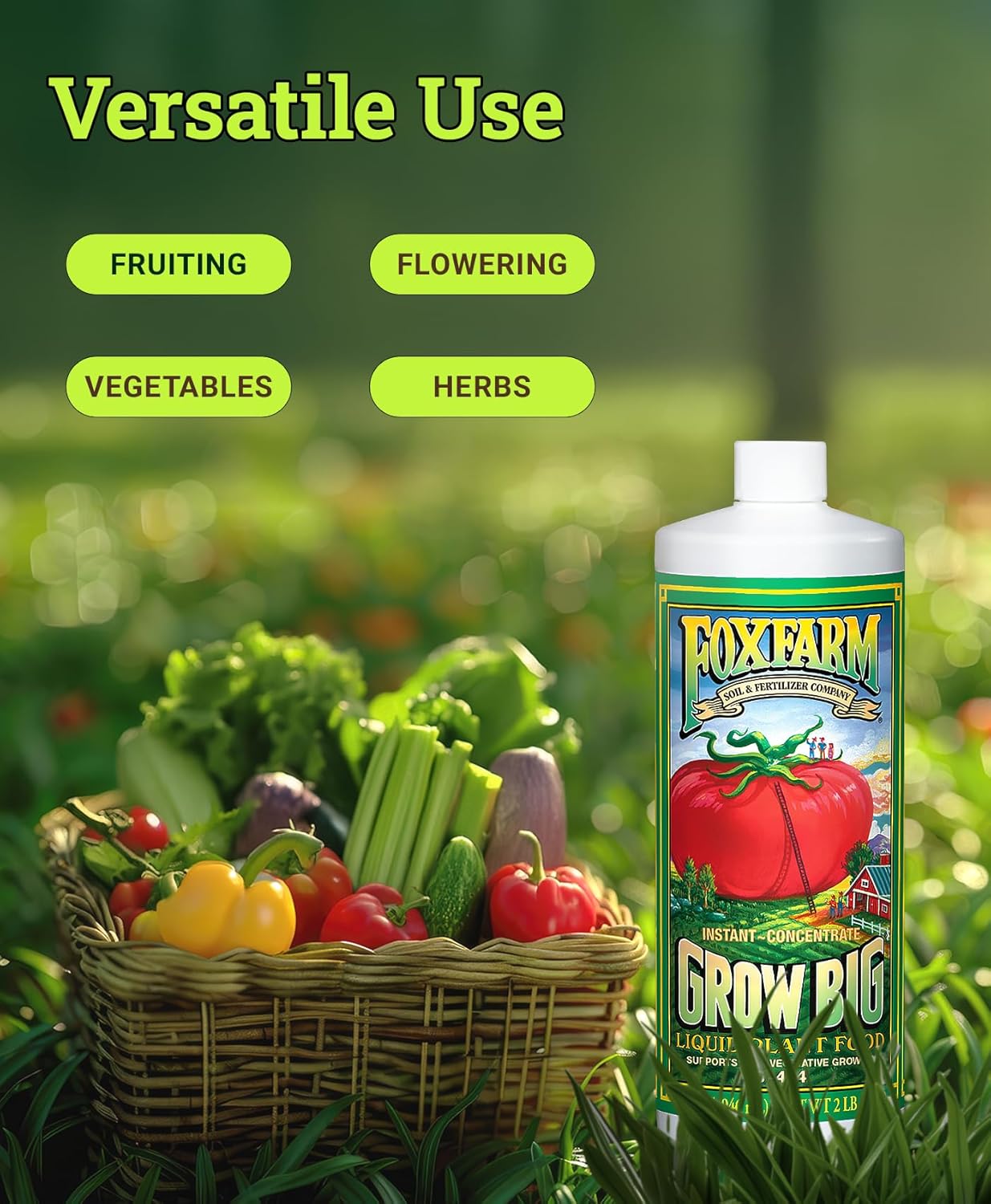 FoxFarm Grow Big Liquid Plant Food - Bloom Fertilizer for Flowers, Fruits, and Vegetables, Perfect for Indoor & Outdoor Potted Plants, NPK 6-4-4 (Pint)