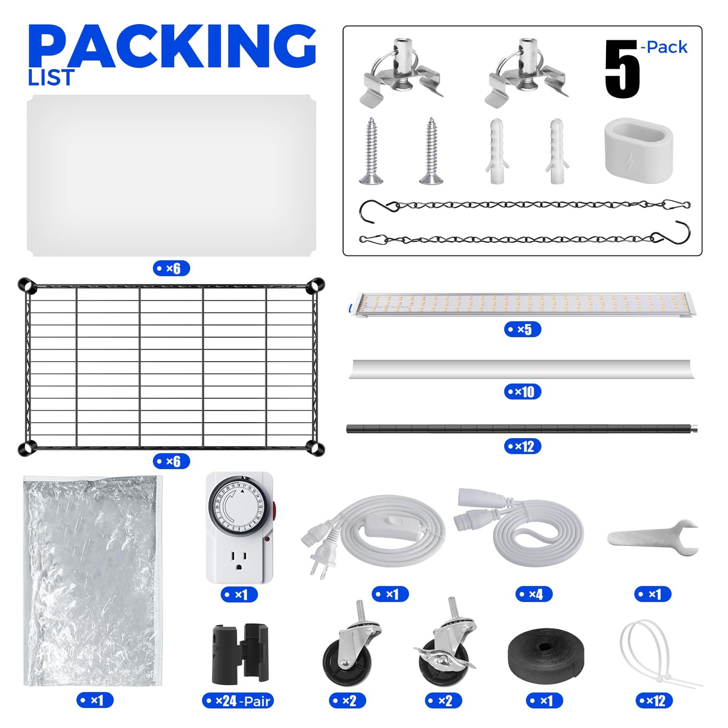 Barrina CX6 Plant Stand with Grow Lights, 3FT T8 30W(Per Light) Full Spectrum Yellow LED Plant Lights, Indoor Plant Shelf for Multiple Plants with On/Off Timer Socket, 6-Tier 35.4"x13.8"x70.9"