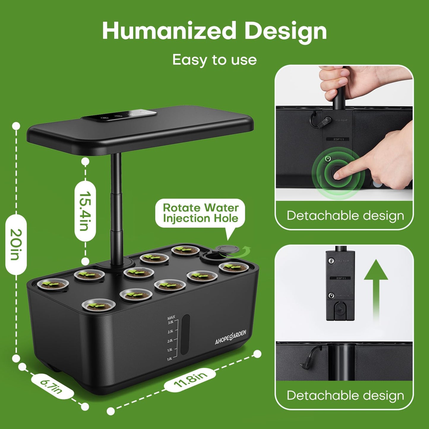 Ahopegarden Indoor Garden Hydroponics Growing System: 10 Pods Plant Germination Kit Herb Vegetable Growth Lamp Countertop with LED Grow Light - Hydrophonic Planter Grower Harvest Lettuce