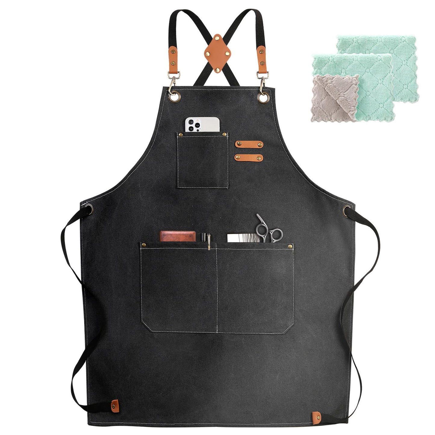 Chef Apron, Cotton Canvas Gardening Apron with Large Pockets for Men and Women,Kitchen Cooking Baking Bib Heavy Duty Adjustable Garden Apron