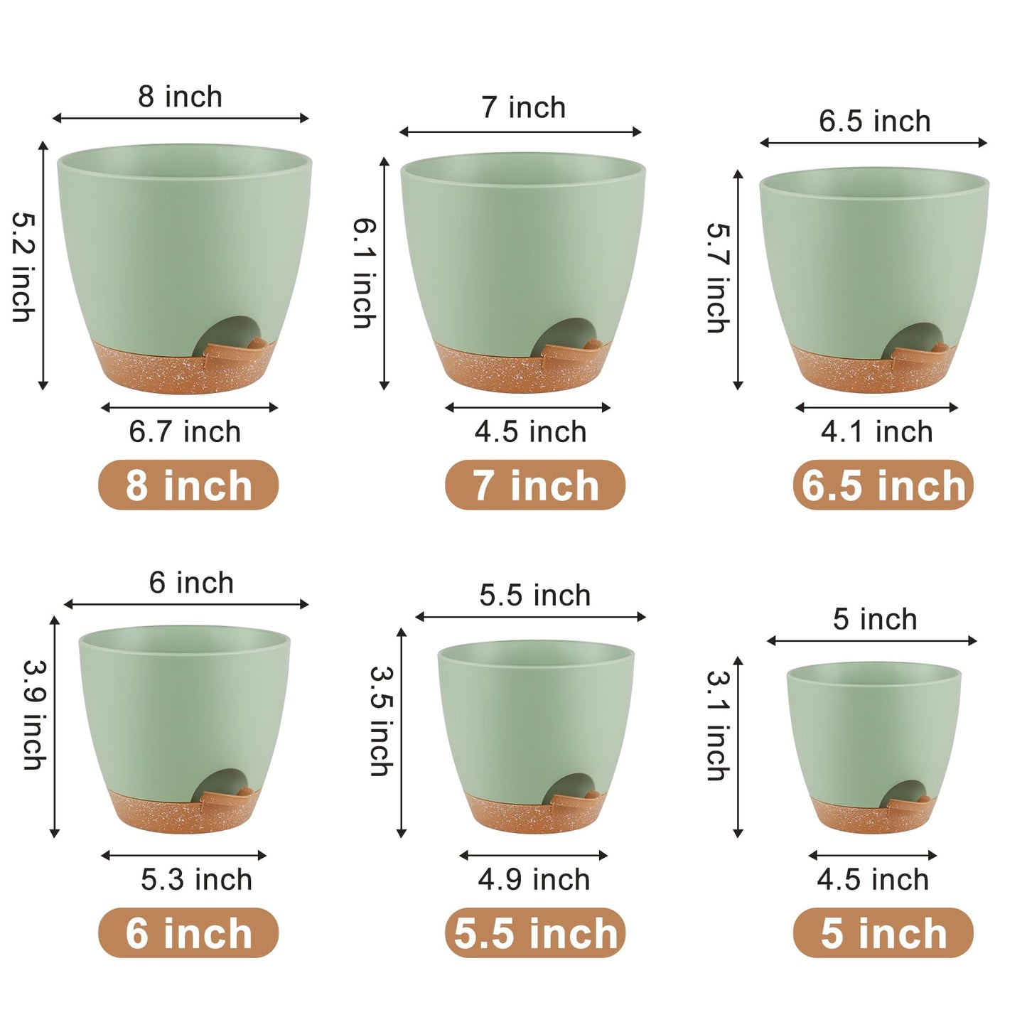 Plant Pots 10/9/8/7.5/7 Inch Self Watering Pots, Set of 5 Plastic Planters with Drainage Holes and Saucers,Plastic Flower Pots,Nursery Planting Pot for Indoor Out Door Plants（Green）