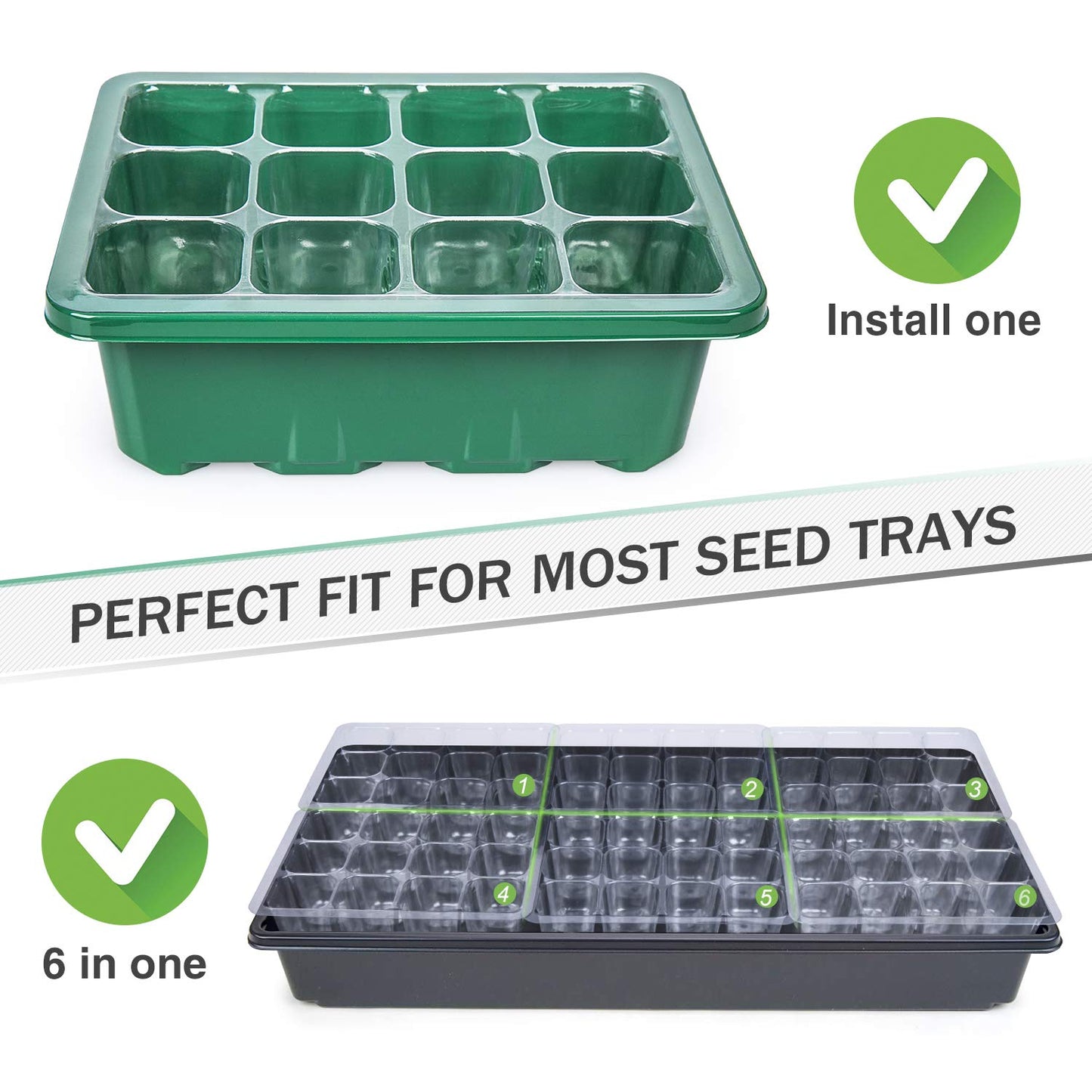 Bonviee 5-Pack Seed Starter Trays, Seed Starter Kit with Adjustable Humidity Dome and Base Indoor Greenhouse Mini Propagator for Seeds Growing Starting (12 Cells Per Tray, Green)