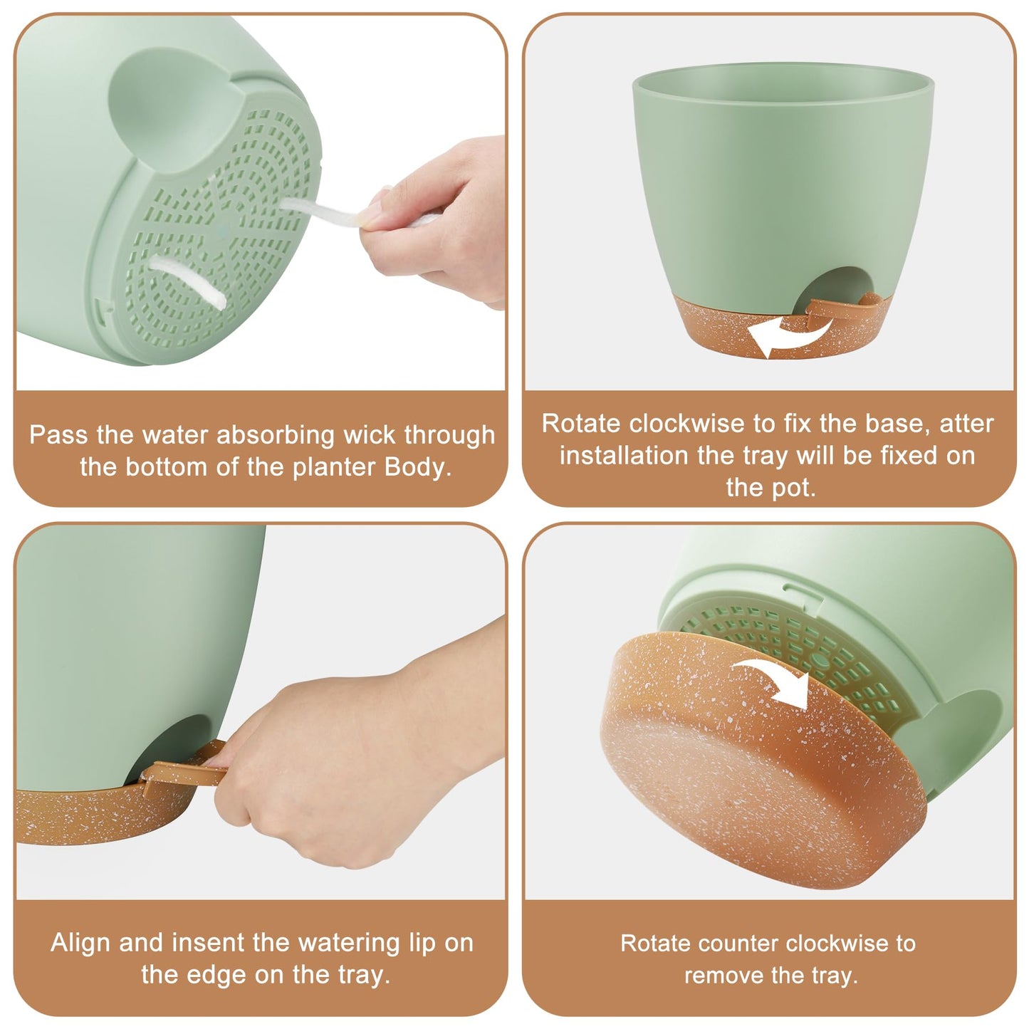 Plant Pots 10/9/8/7.5/7 Inch Self Watering Pots, Set of 5 Plastic Planters with Drainage Holes and Saucers,Plastic Flower Pots,Nursery Planting Pot for Indoor Out Door Plants（Green）